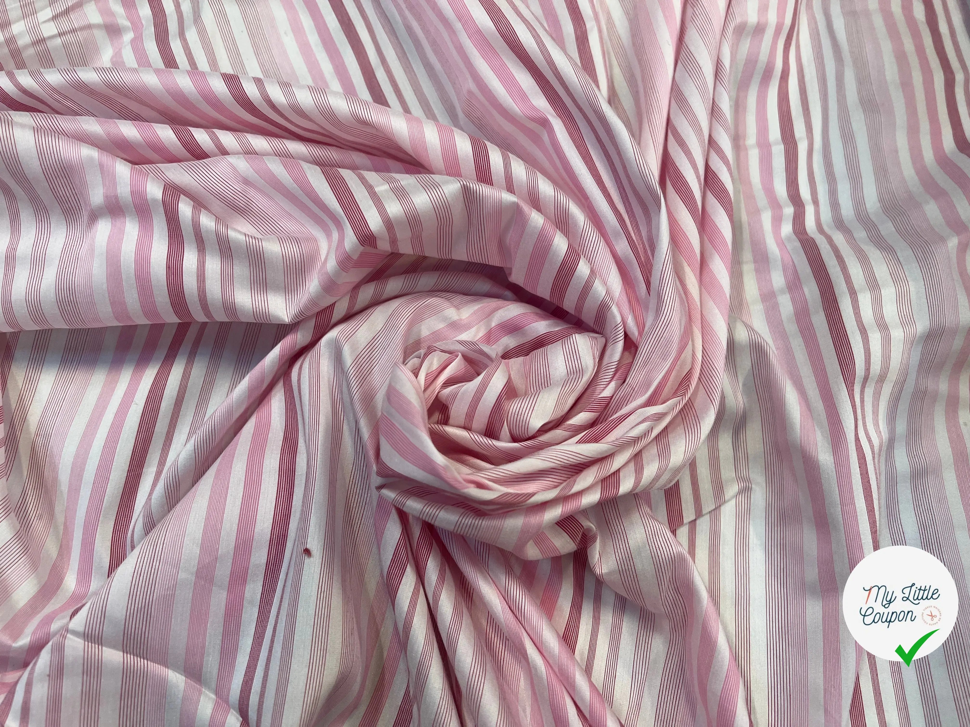 POPELINE EMERISEE COTON RAYURES ROSES - My Little Coupon