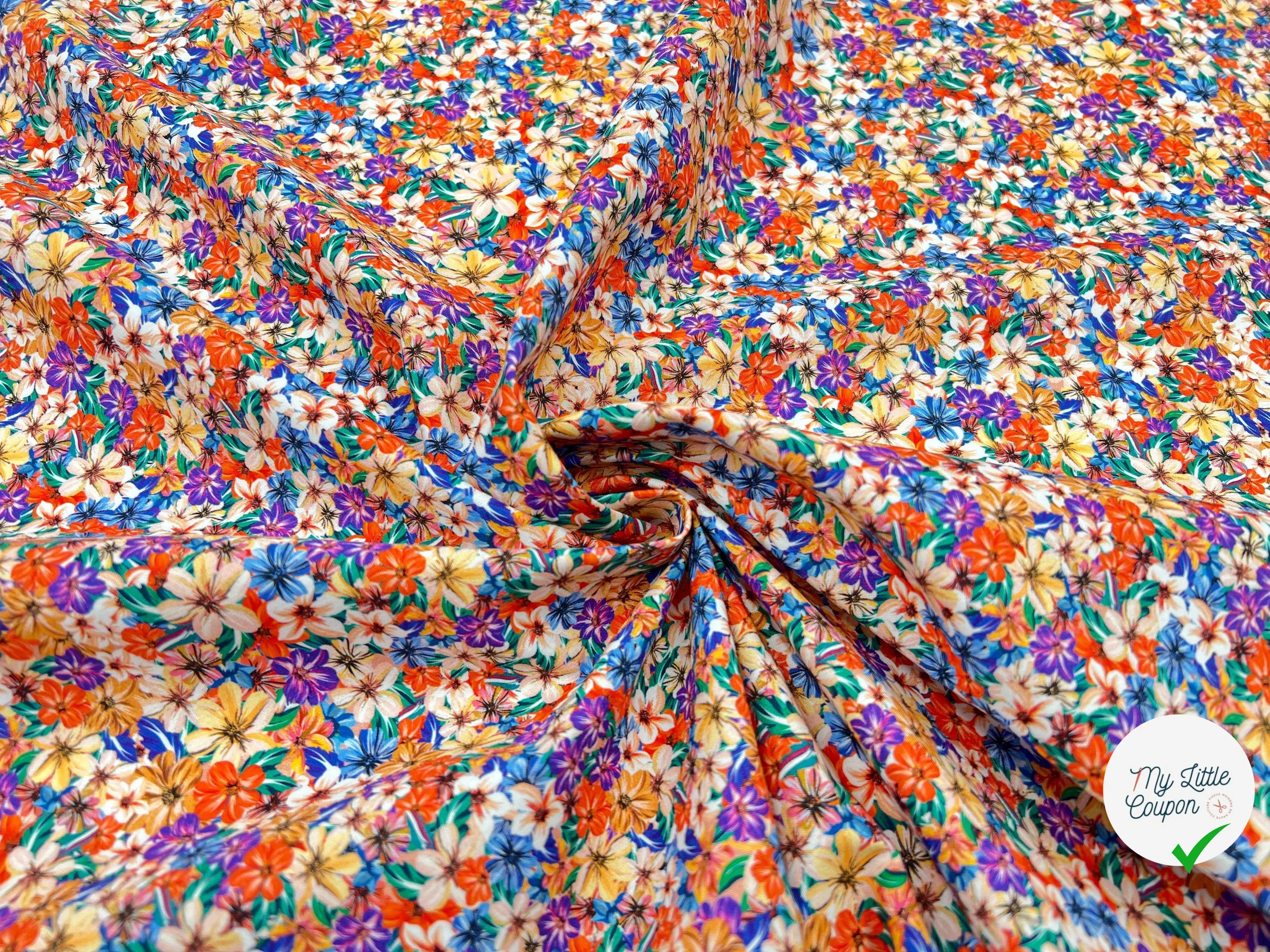 POPELINE IMPRIMÉ JASMINE MULTICOLORE - My Little Coupon - tissu - coudre