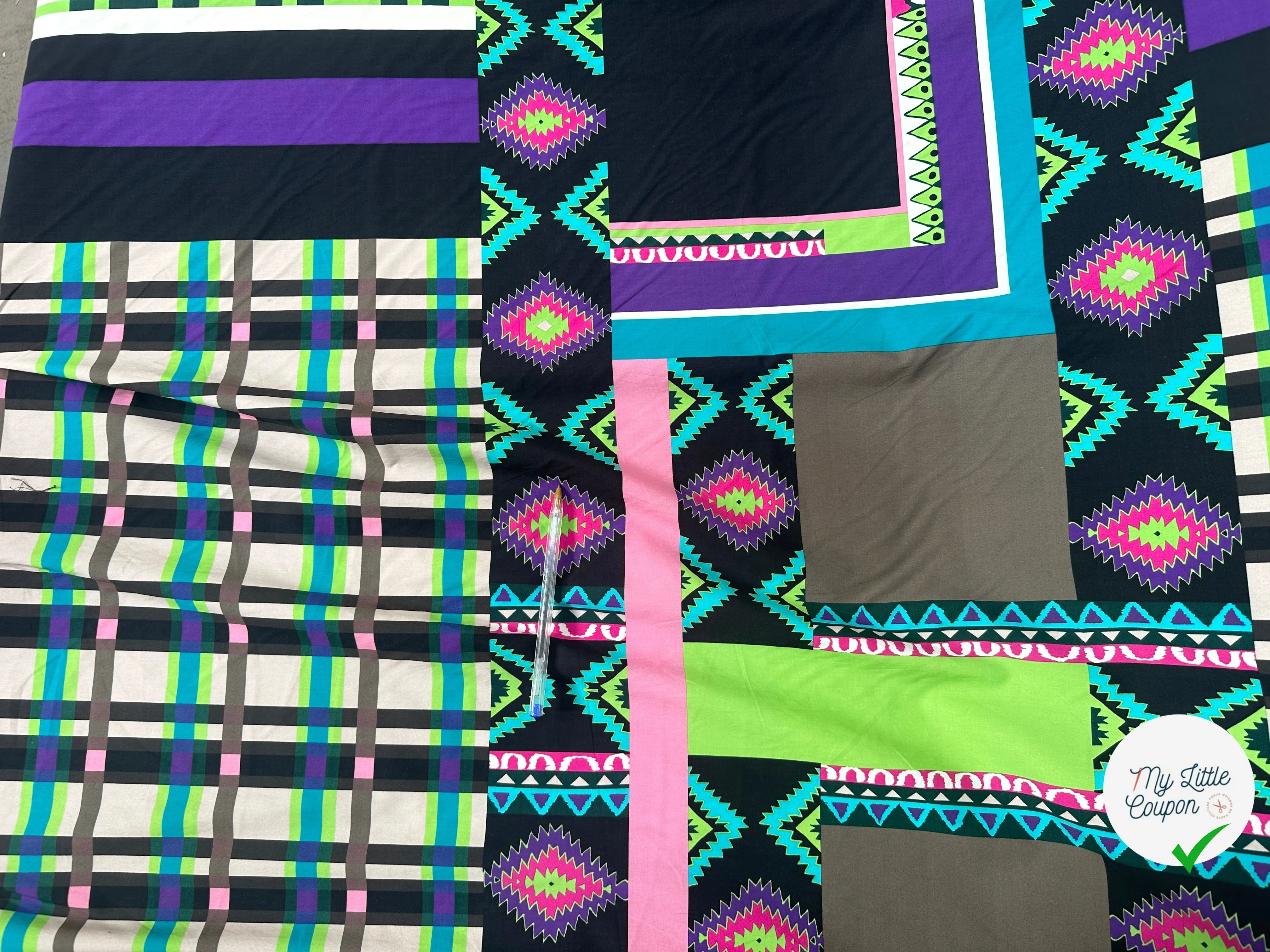 POPELINE IMPRIMÉE À GROS MOTIFS PERU ET TARTAN TENDANCE BEIGE - My Little Coupon