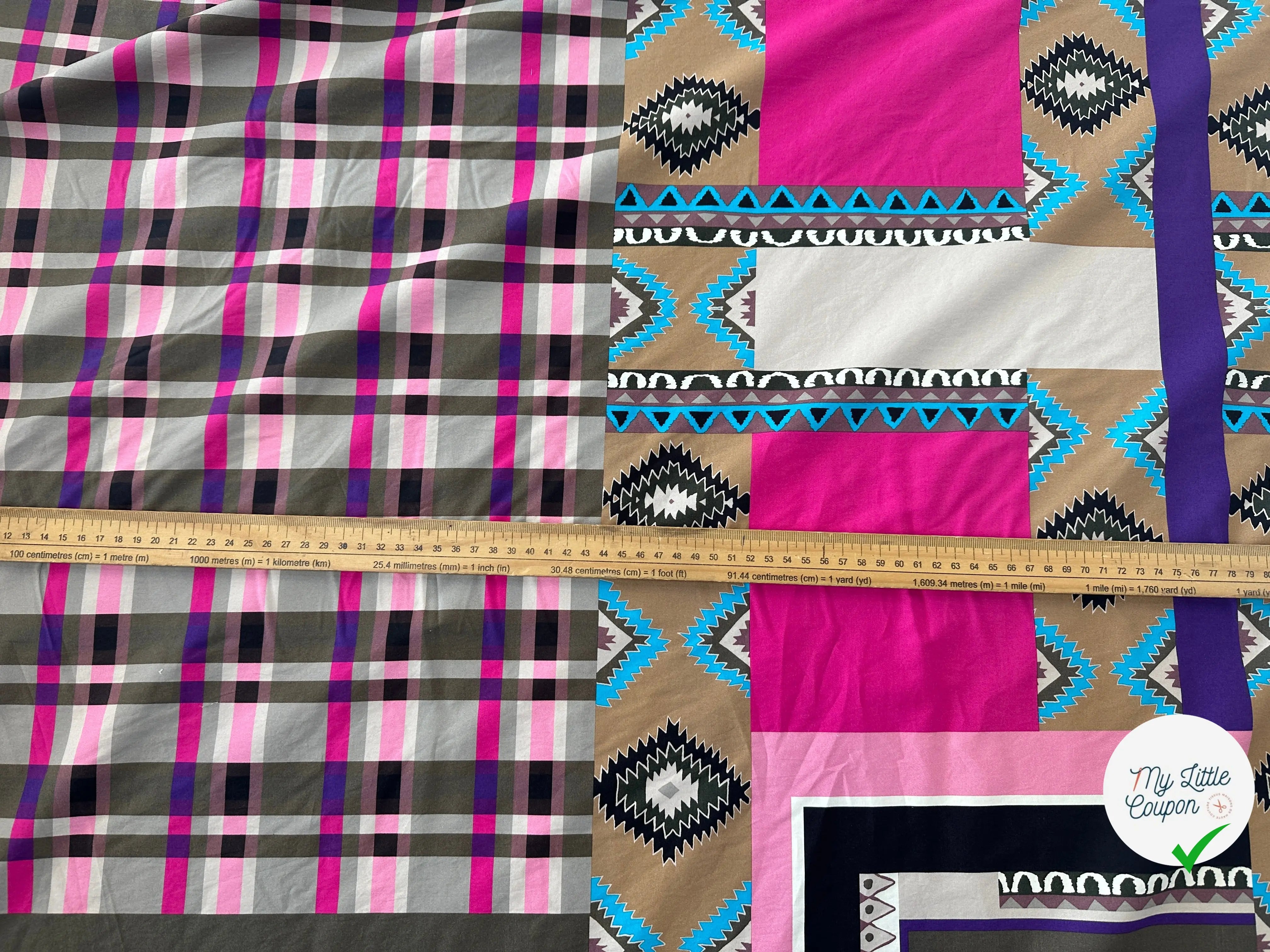POPELINE IMPRIMÉE À GROS MOTIFS PERU ET TARTAN TENDANCE ROSE MLC INTERN