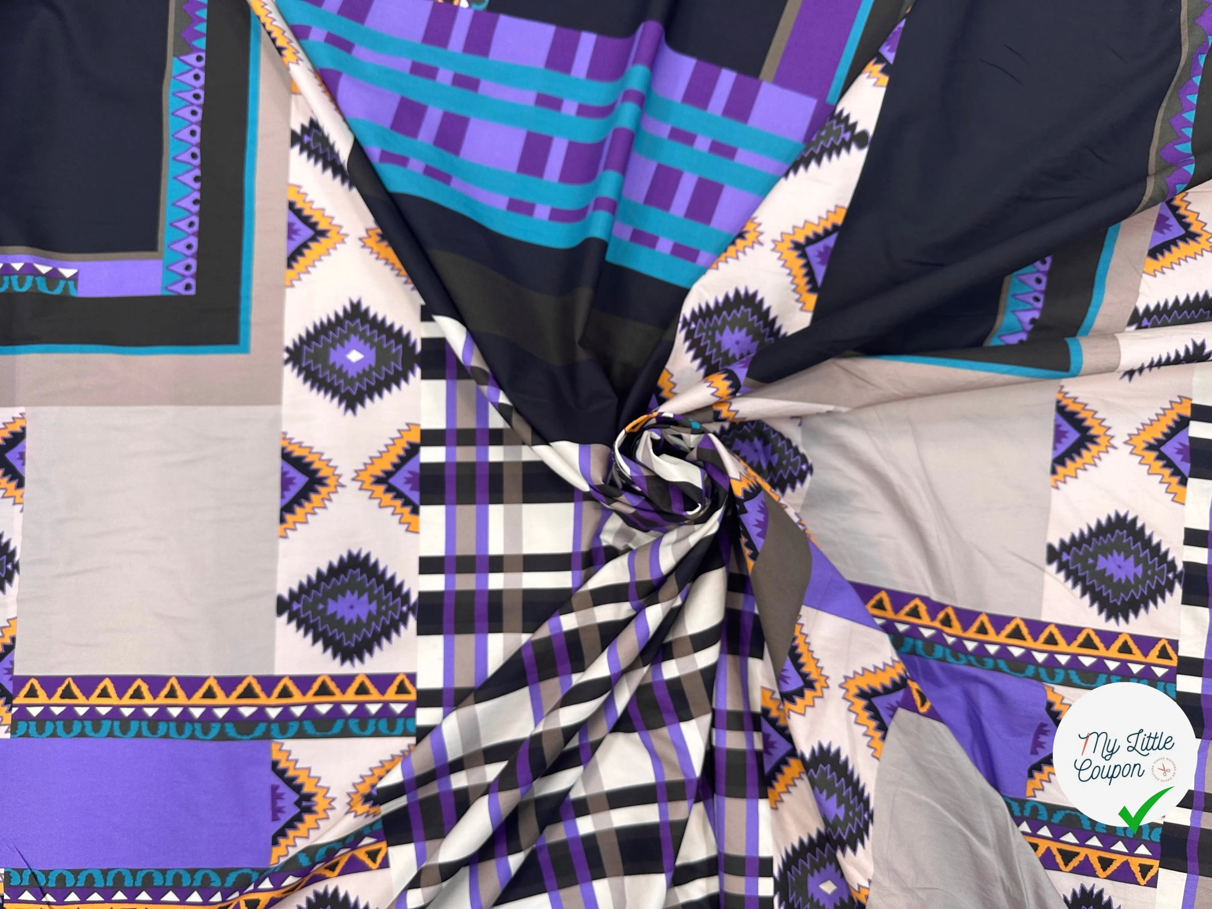 POPELINE IMPRIMÉE À GROS MOTIFS PERU ET TARTAN TENDANCE VIOLET MLC INTERN