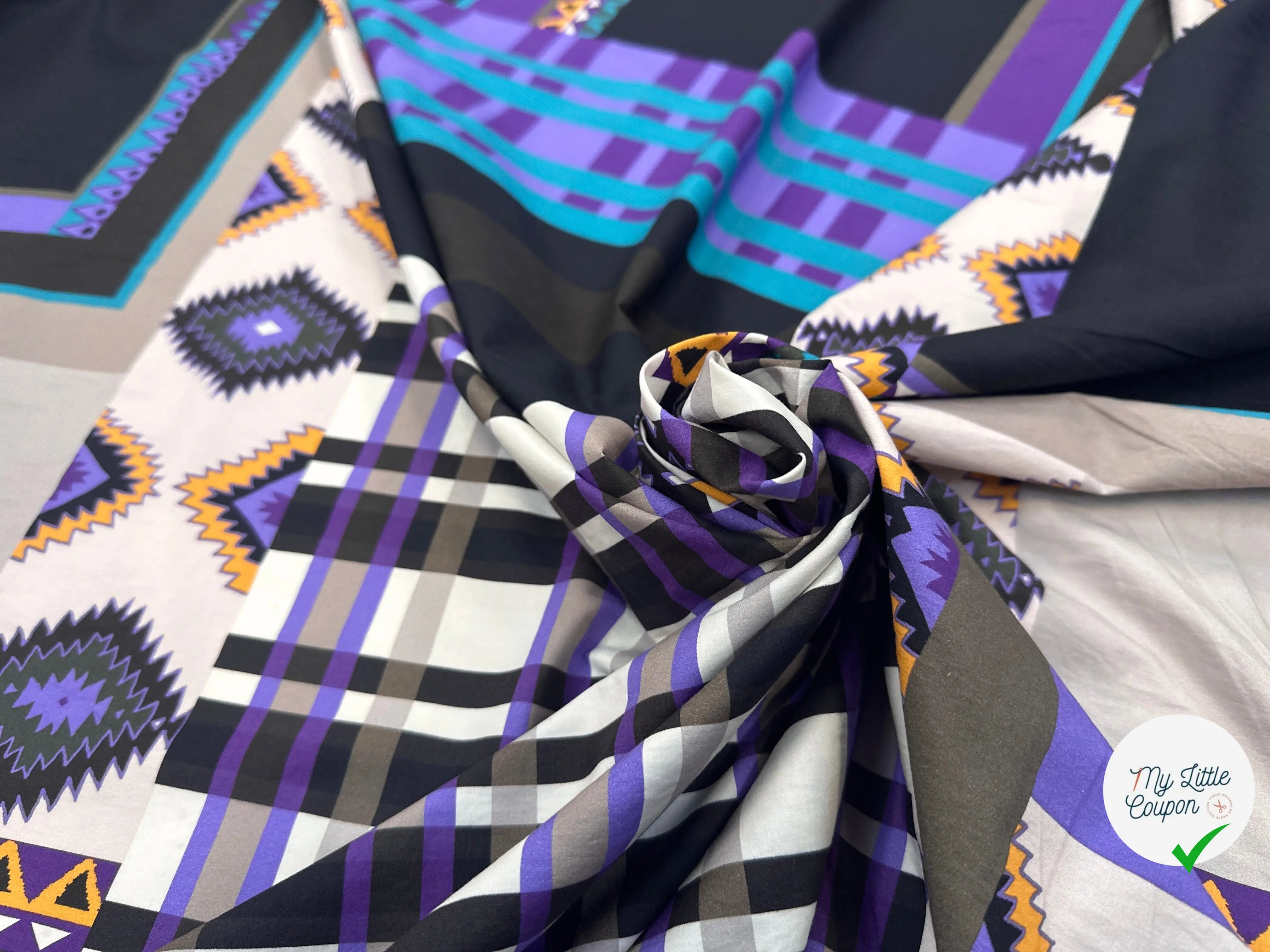 POPELINE IMPRIMÉE À GROS MOTIFS PERU ET TARTAN TENDANCE VIOLET MLC INTERN