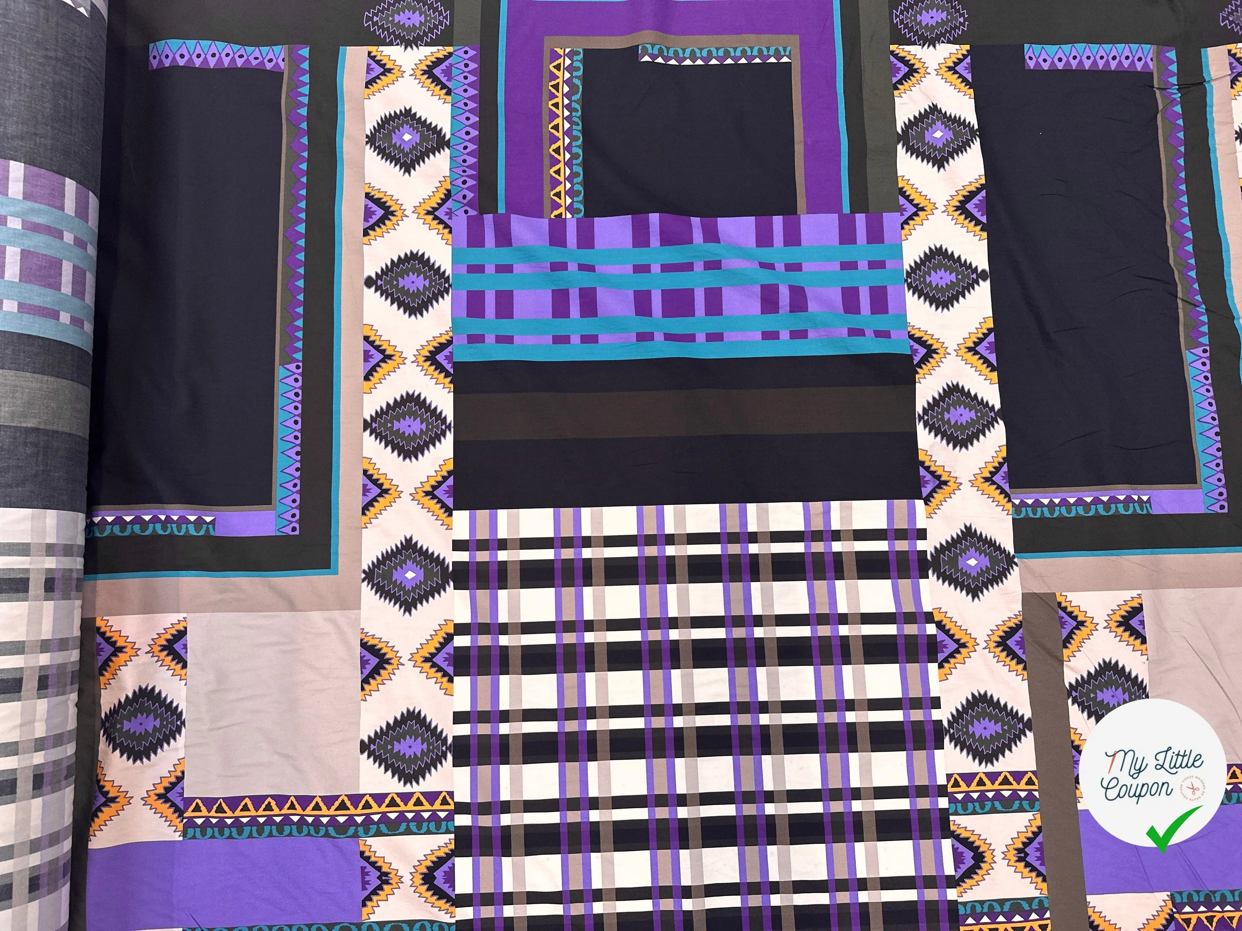 POPELINE IMPRIMÉE À GROS MOTIFS PERU ET TARTAN TENDANCE VIOLET MLC INTERN