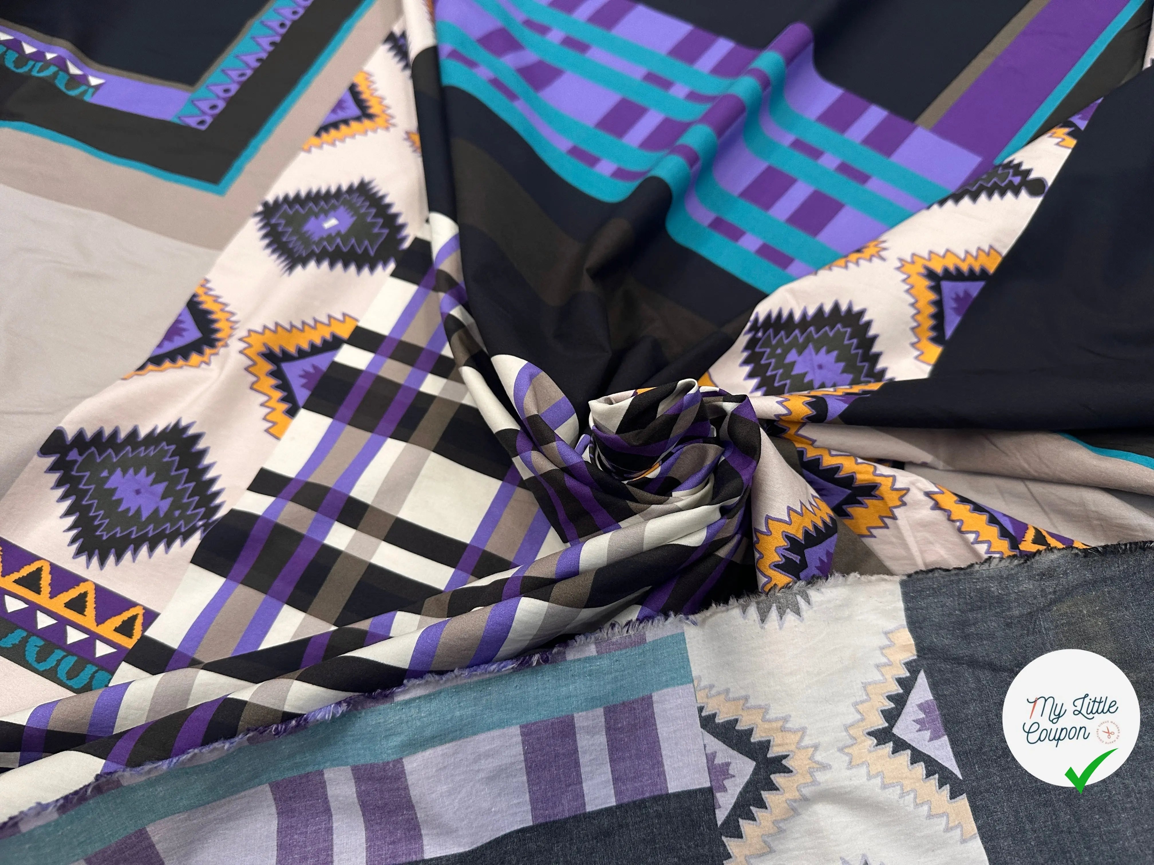 POPELINE IMPRIMÉE À GROS MOTIFS PERU ET TARTAN TENDANCE VIOLET MLC INTERN