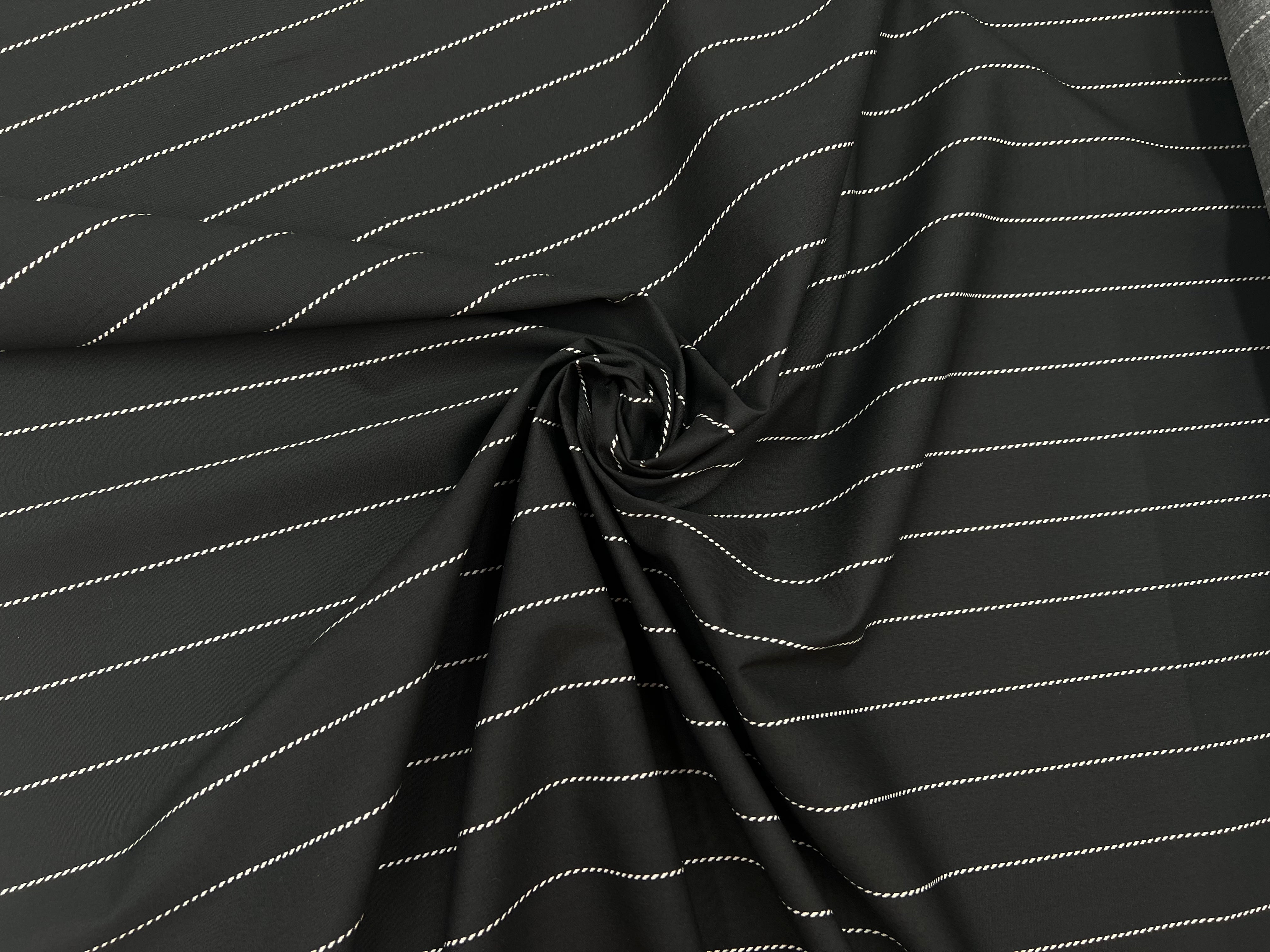POPELINE IMPRIMÉE RAYURES FICELLE FOND NOIR MSO