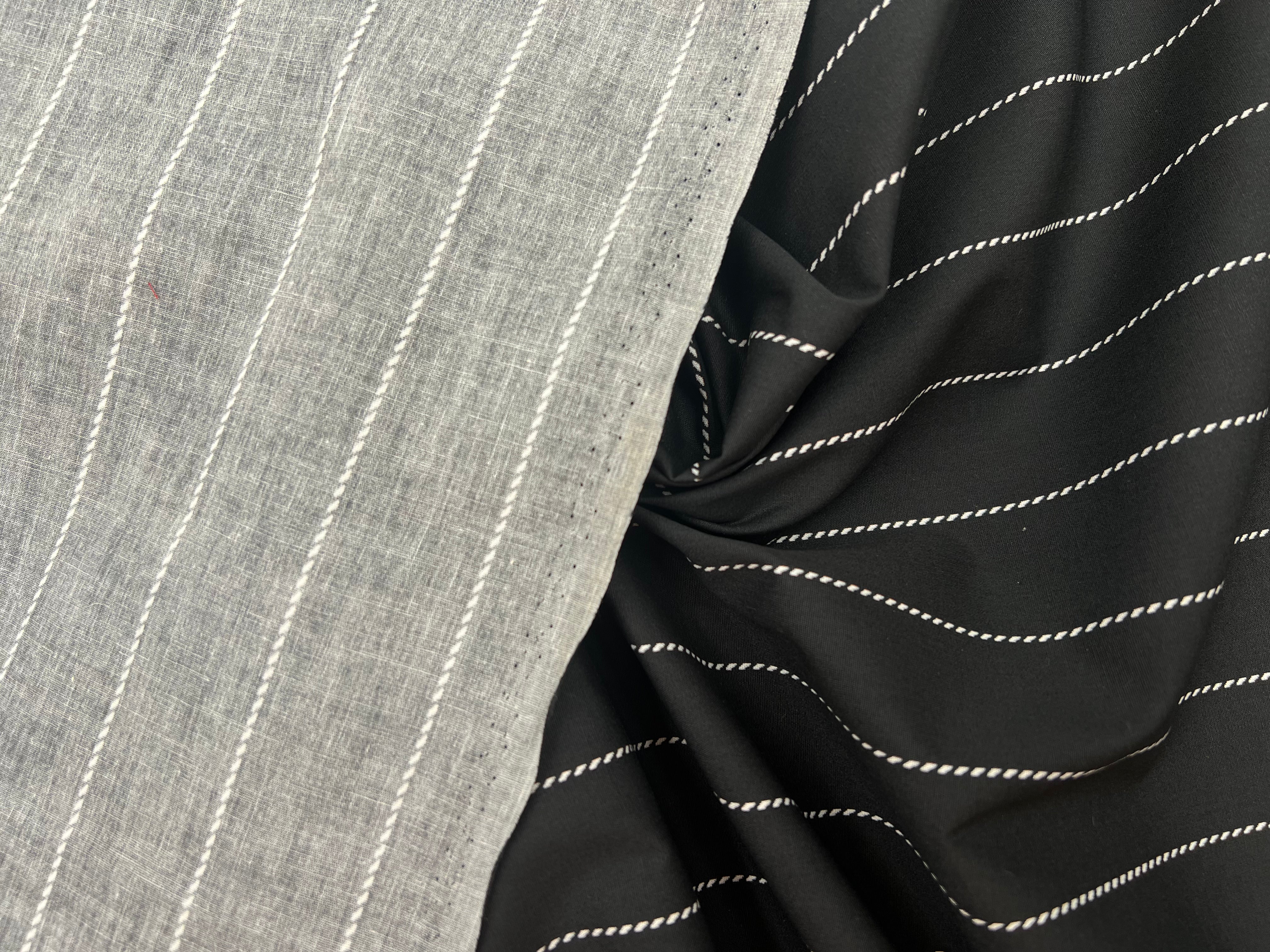 POPELINE IMPRIMÉE RAYURES FICELLE FOND NOIR MSO