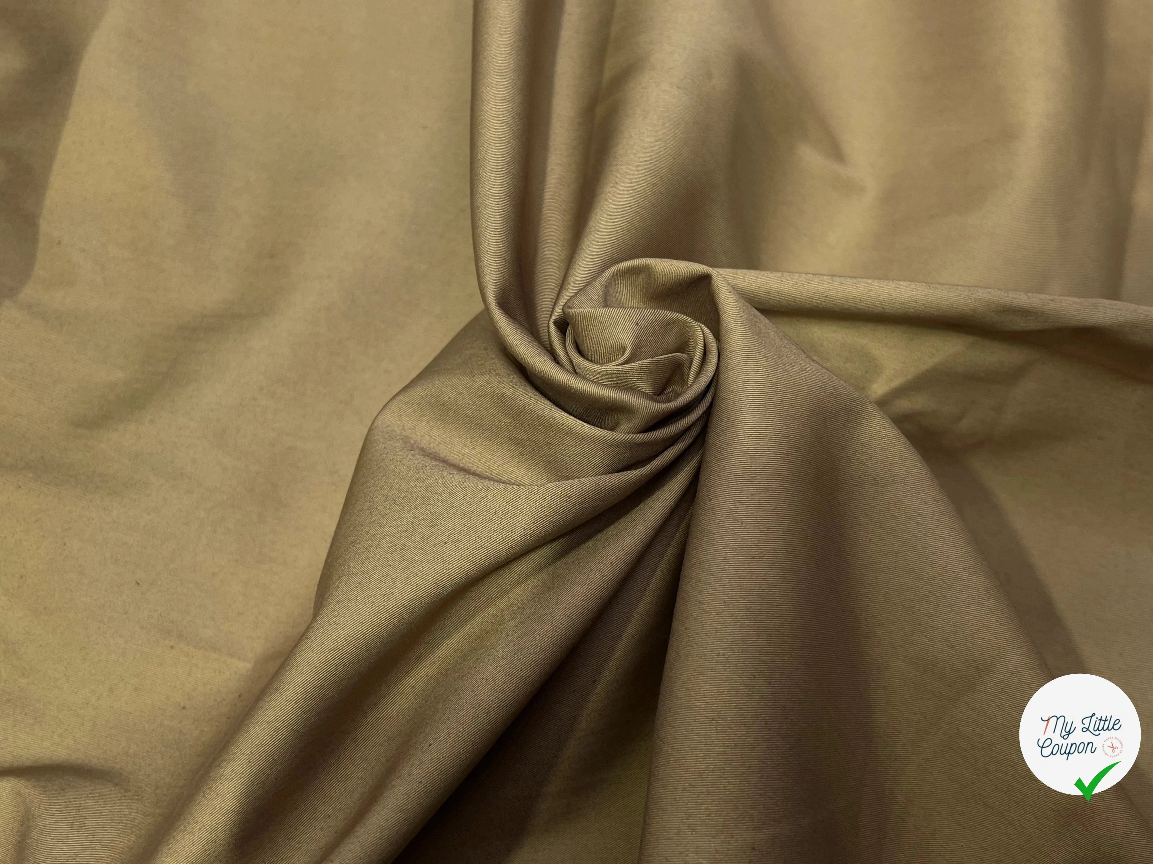 POPELINE LOURDE STRETCH BEIGE FONCÉ 98% COTON EFFET CRAQUANT - My Little Coupon