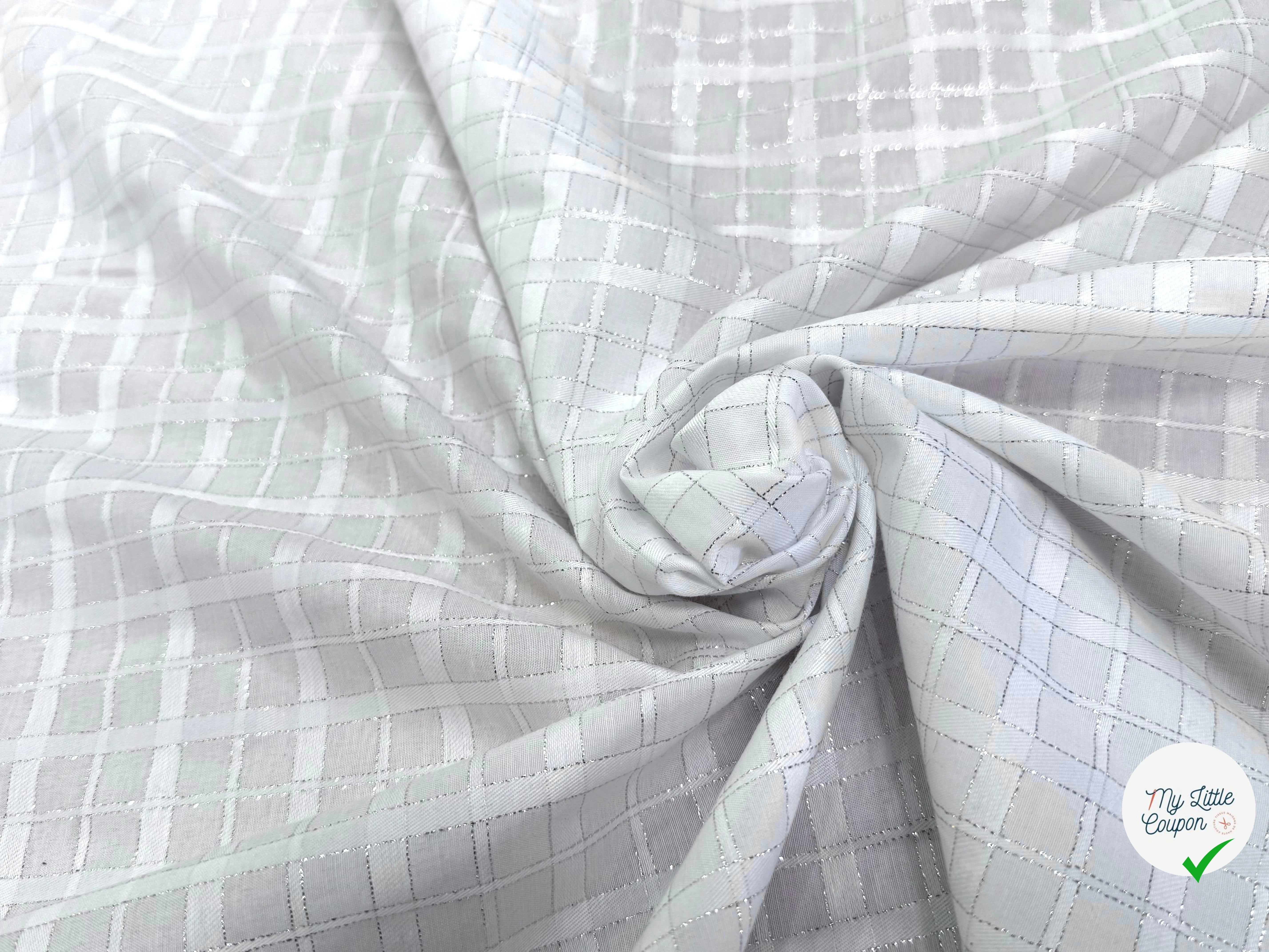POPELINE POLYCOTON LUREX CARREAUX BLANC - My Little Coupon