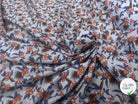 POPELINE SOUPLE COTON BLEU MOTIFS FLORAUX ORANGE BLEU MARRON - My Little Coupon
