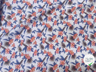 POPELINE SOUPLE COTON BLEU MOTIFS FLORAUX ORANGE BLEU MARRON - My Little Coupon
