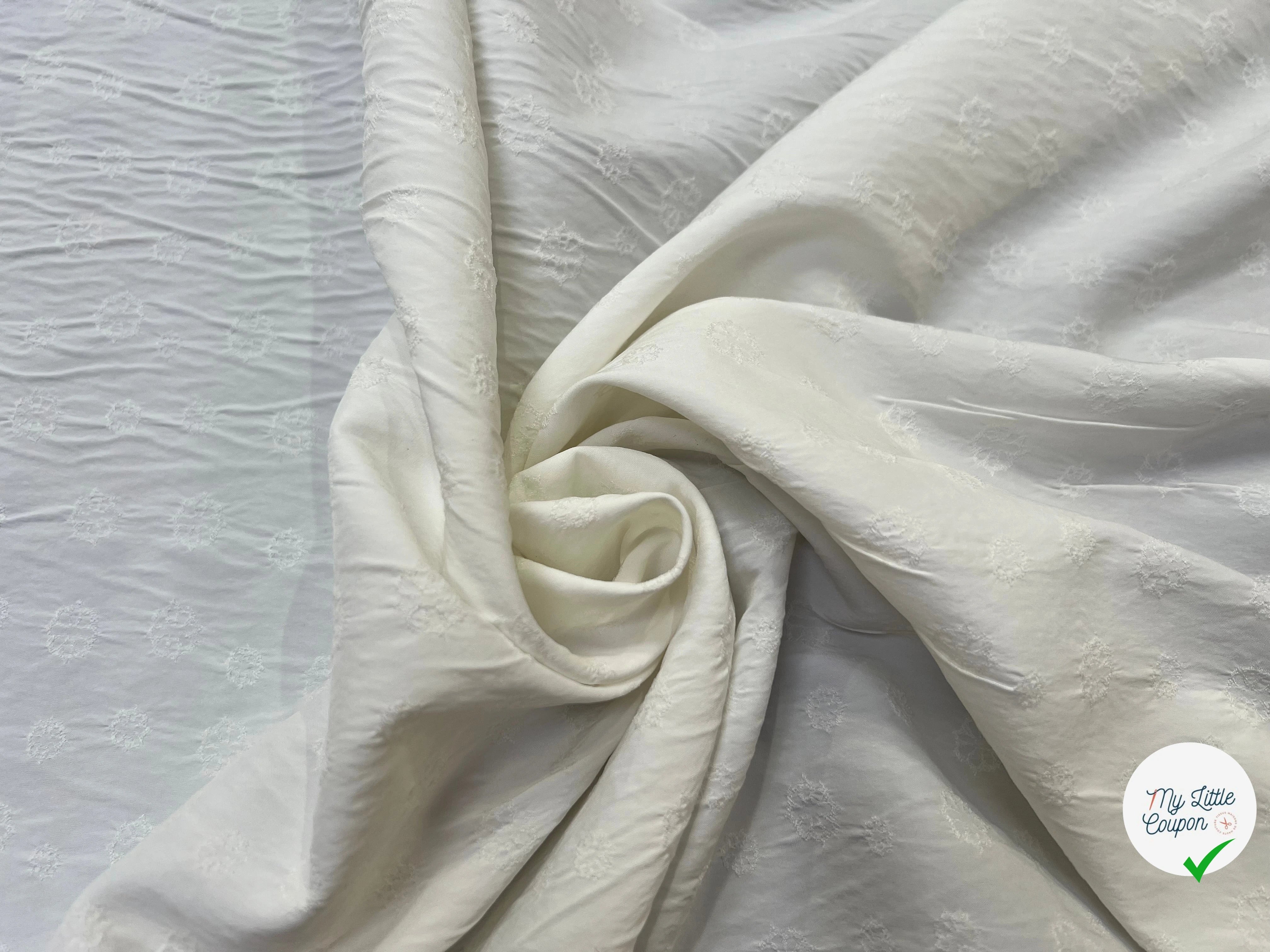 POPELINE STRETCH VISCOSE SOIE BLANCHE MOTIF ROCASE FLEUR - My Little Coupon