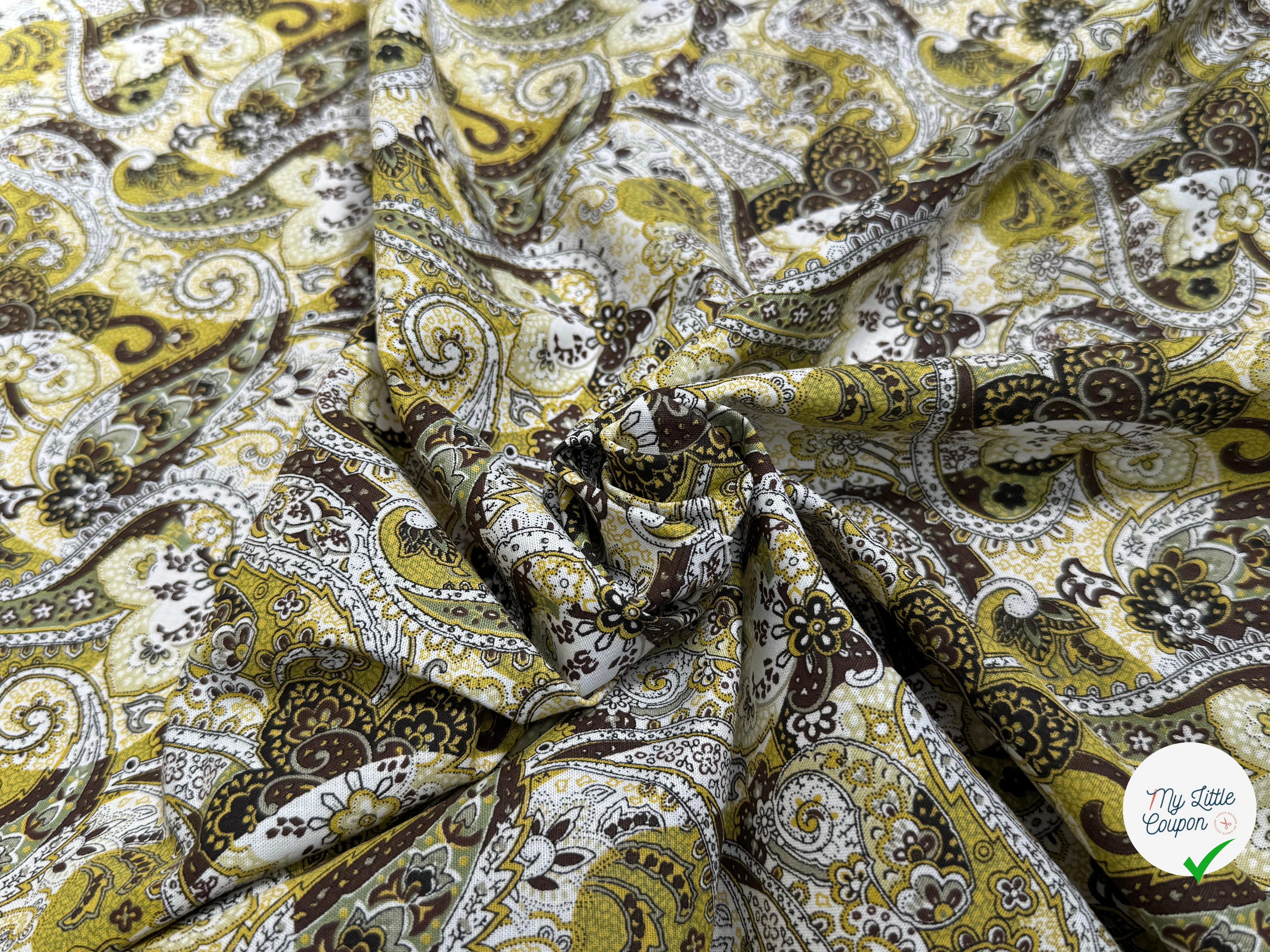 POPLEINE DE COTON VERT JAUNE PAISLEY - My Little Coupon