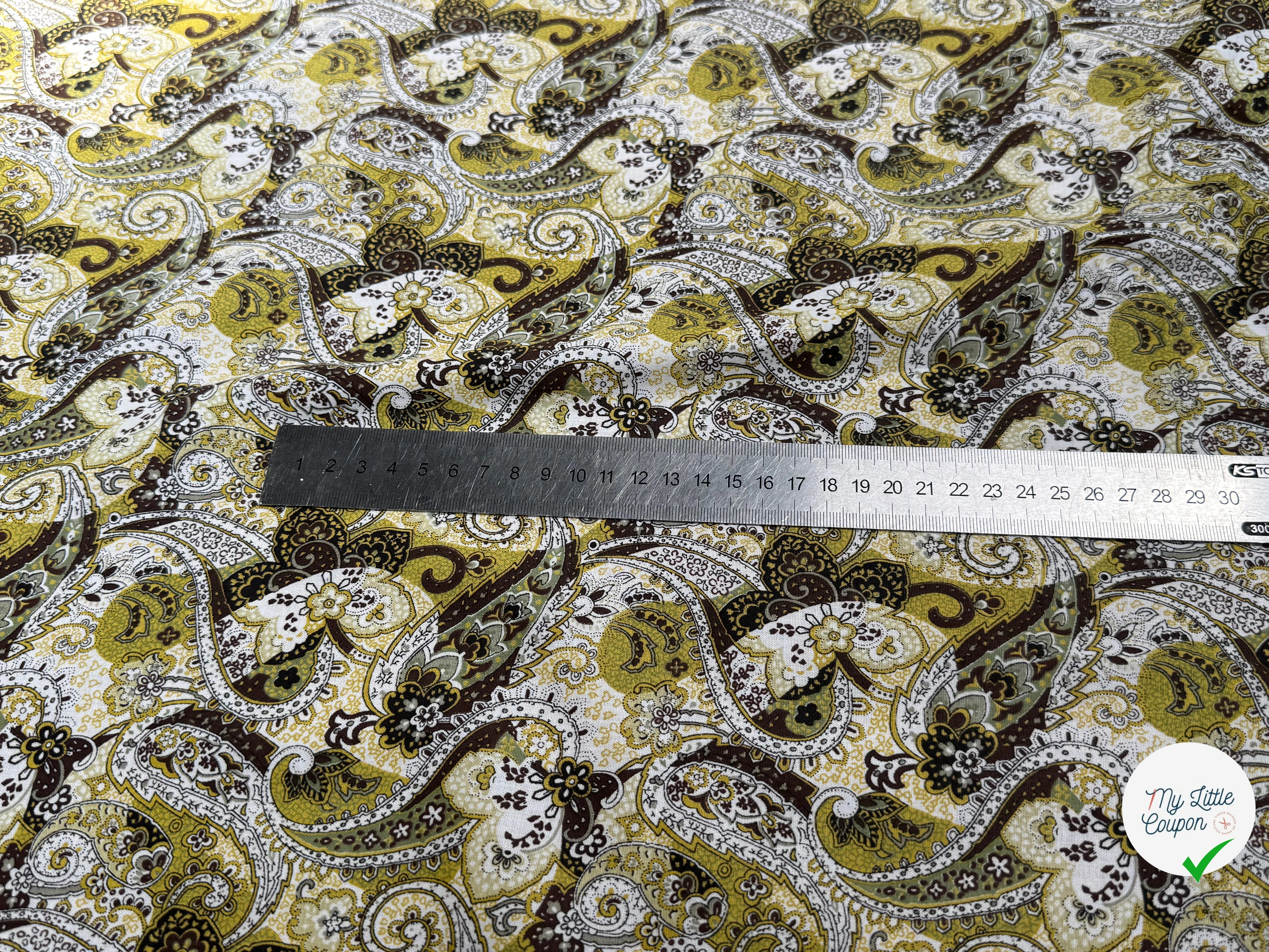POPLEINE DE COTON VERT JAUNE PAISLEY - My Little Coupon