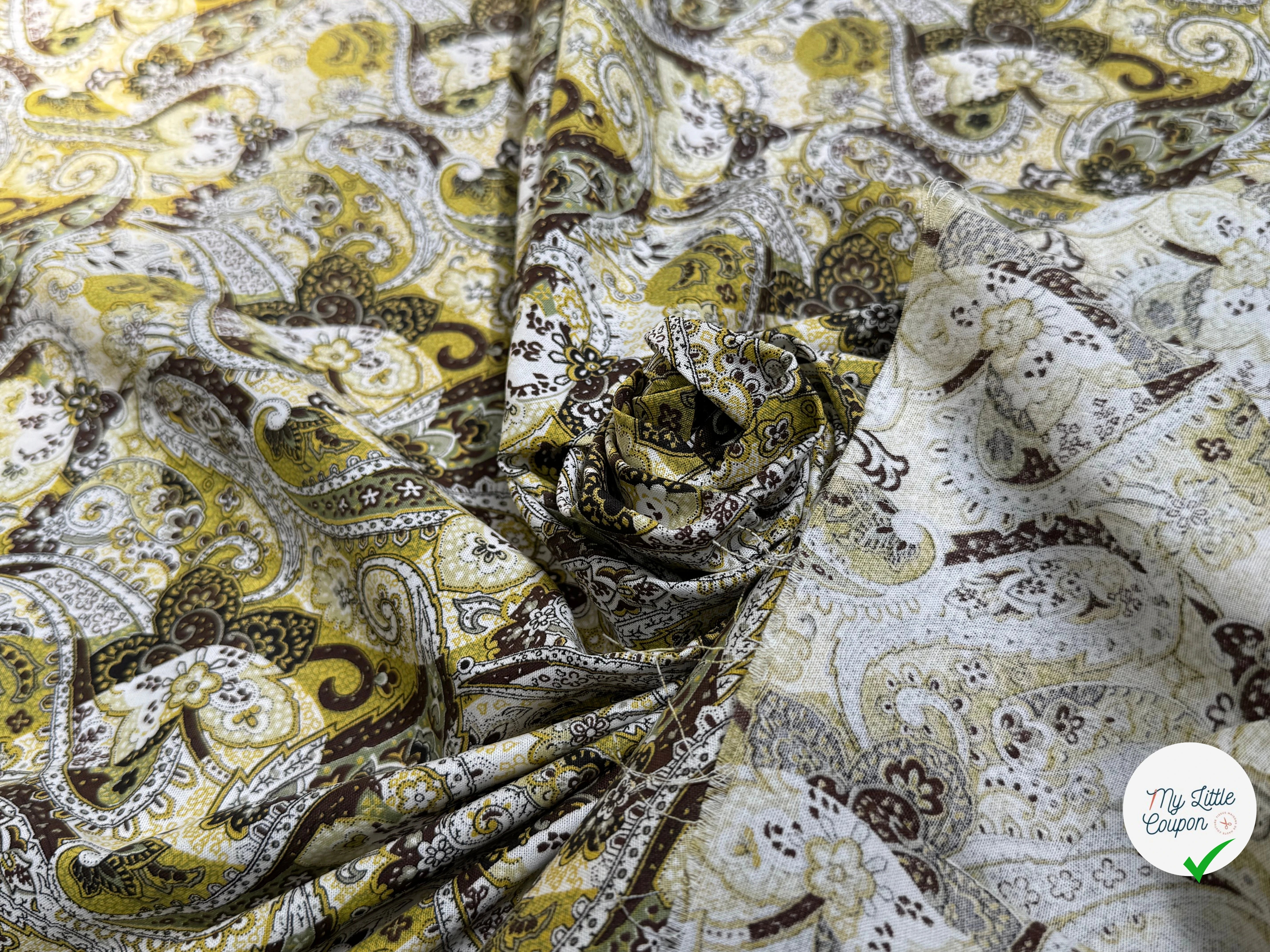 POPLEINE DE COTON VERT JAUNE PAISLEY - My Little Coupon