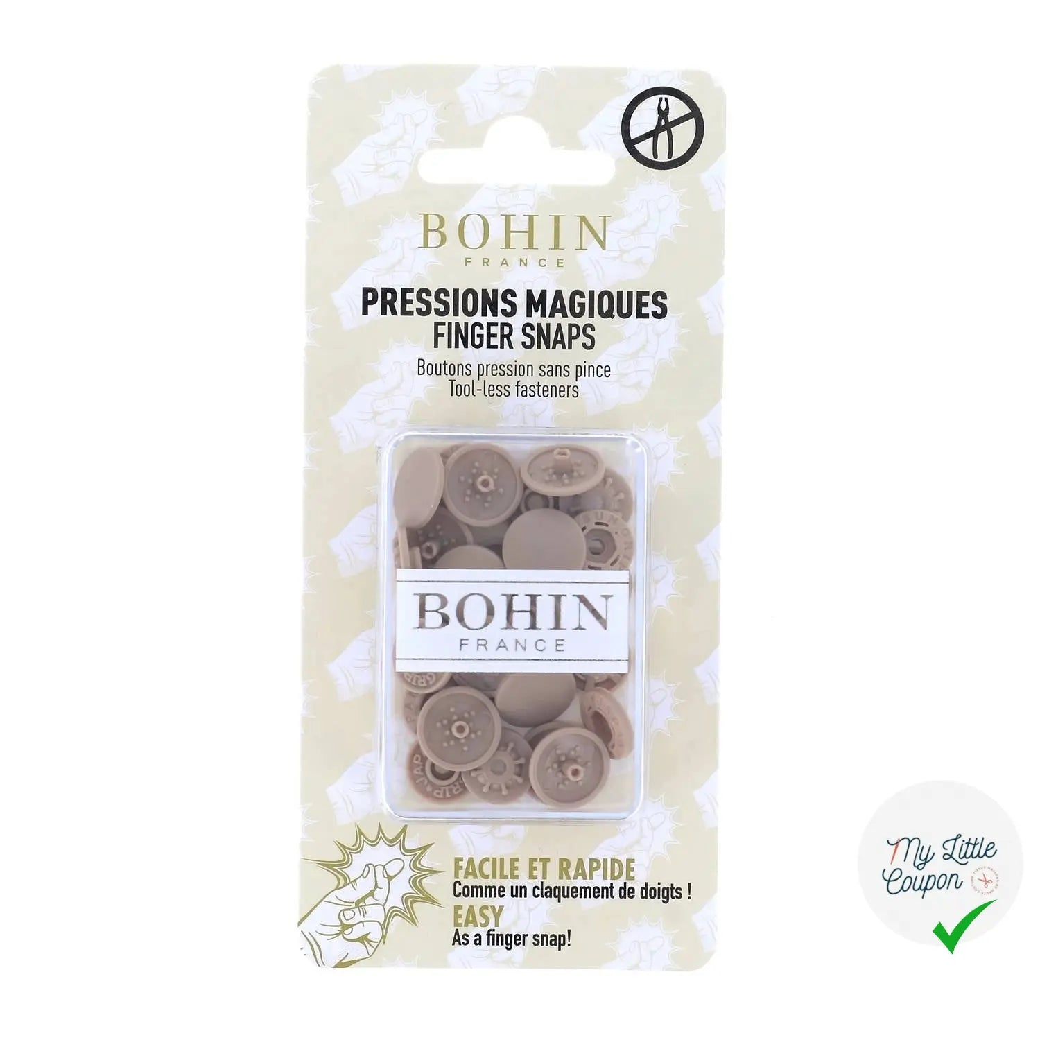 PRESSIONS MAGIQUES - BOUTONS PRESSIONS SANS PINCE 13MM BEIGE - My Little Coupon