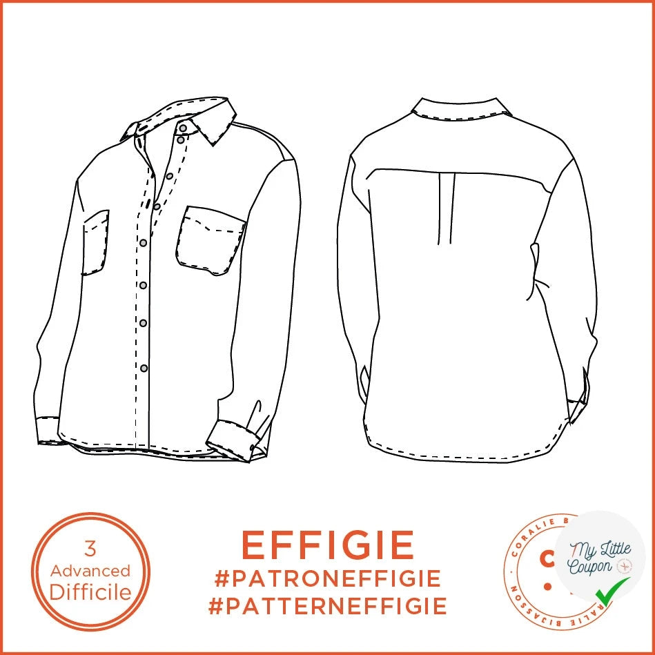 Patron Effigie - Chemise - FR 34/56, US 2/24, UK 6/28- Difficile - My Little Coupon