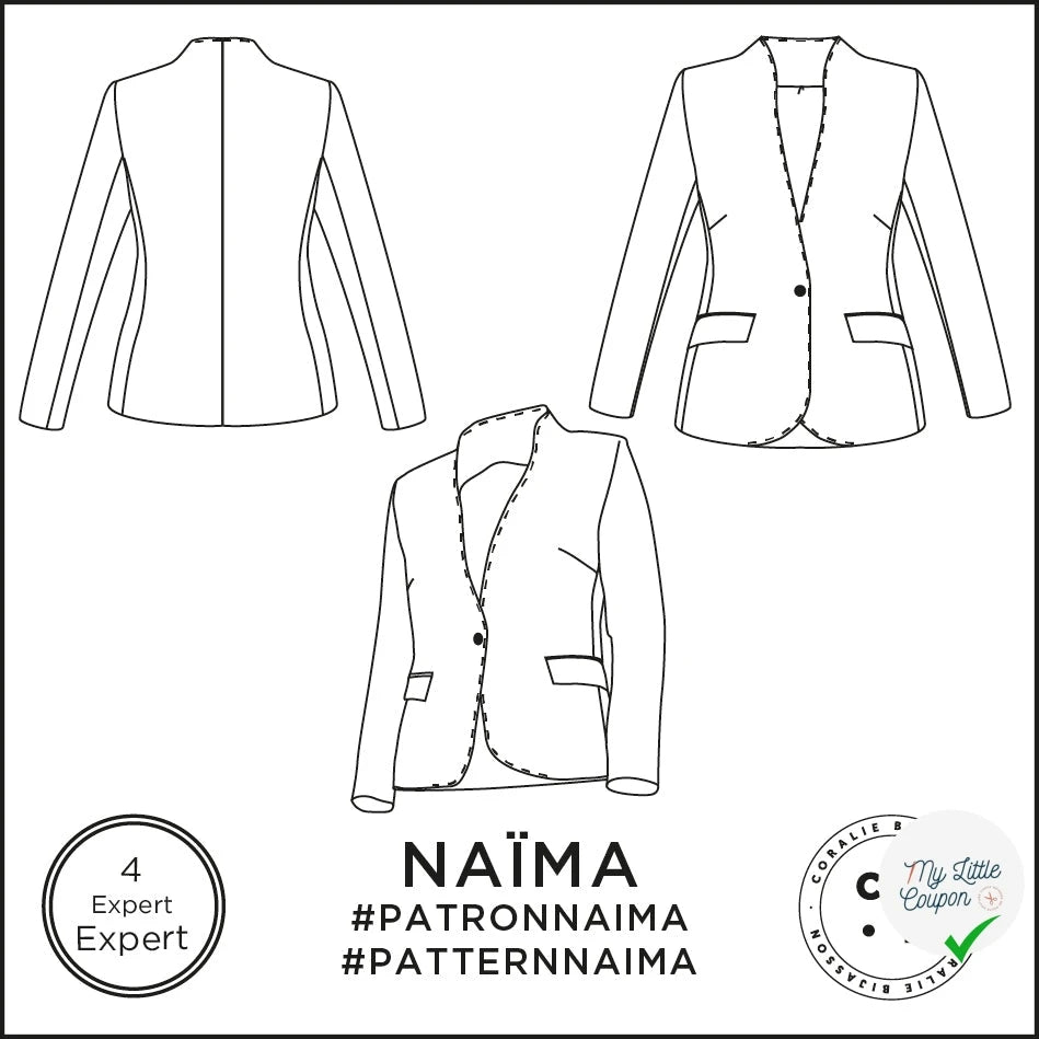 Patron Naïma - Veste - FR 34/56, US 2/24, UK 6/28 - Difficile - My Little Coupon