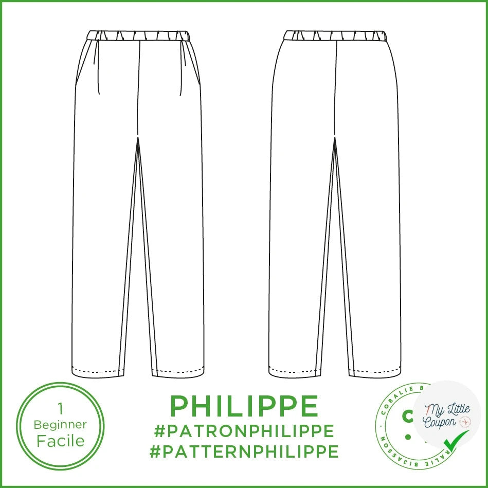 Patron Philippe - Pantalon - FR 34/56, US 2/24, UK 6/28 - Facile - My Little Coupon