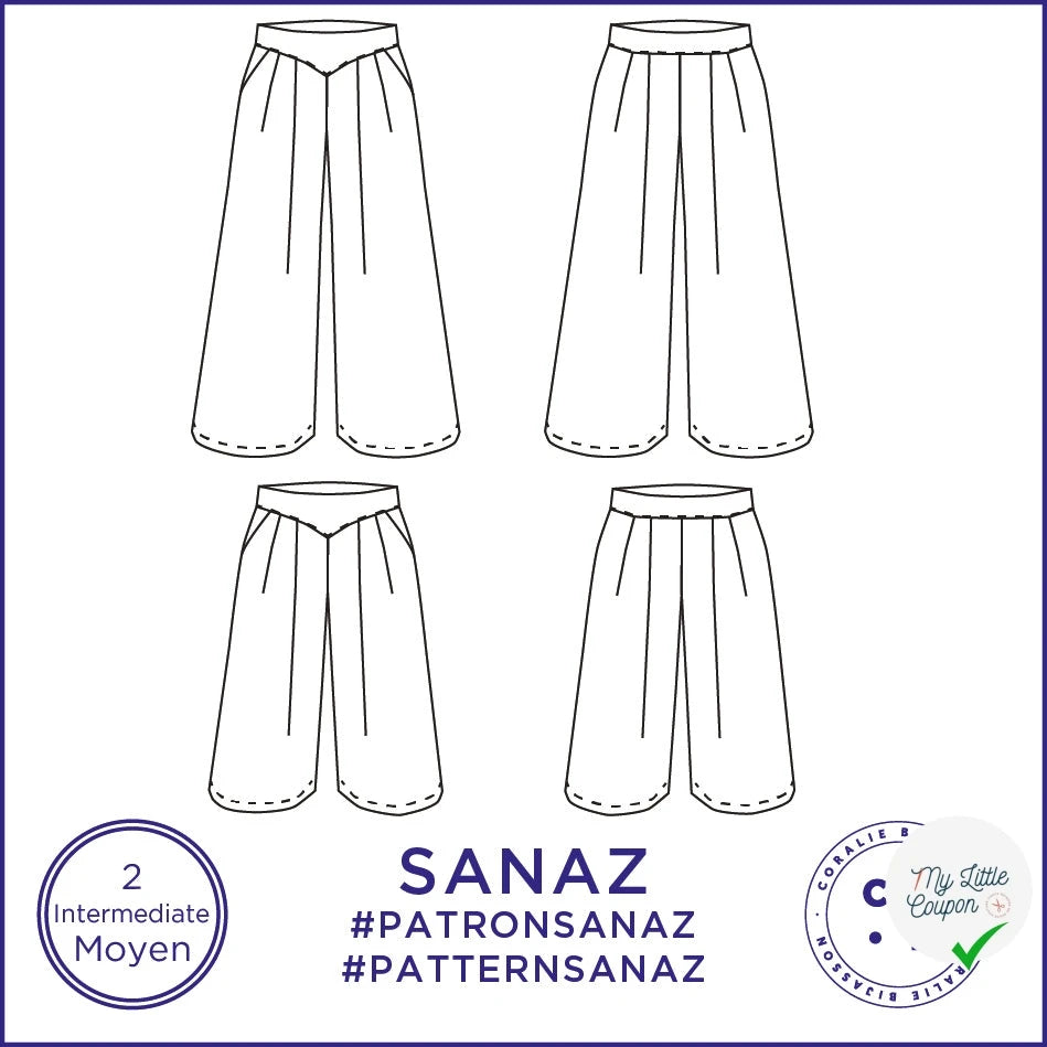 Patron Sanaz - Jupe culotte - FR 34/56, US 2/24, UK 6/28 - Moyen - My Little Coupon