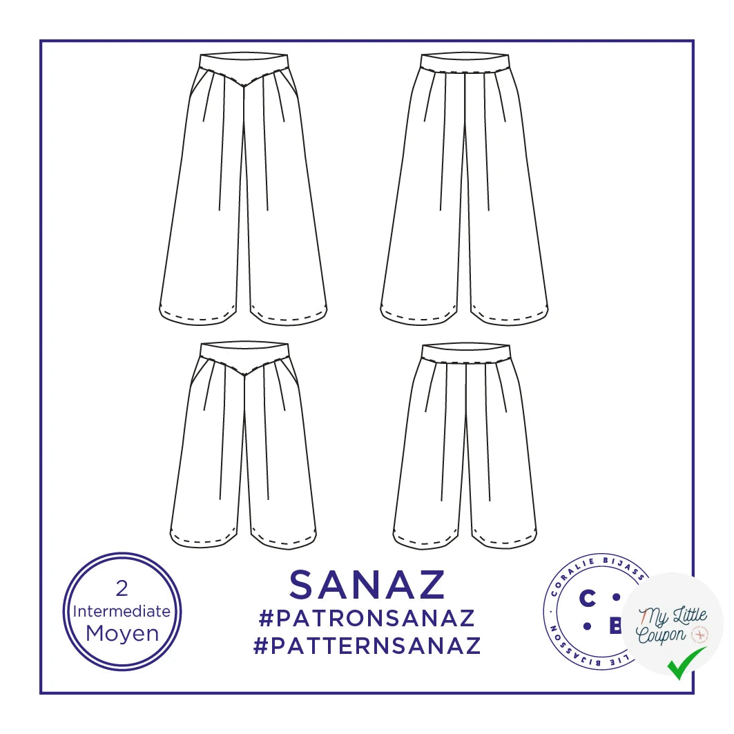 Patron Sanaz - Jupe culotte - FR 34/56, US 2/24, UK 6/28 - Moyen - My Little Coupon
