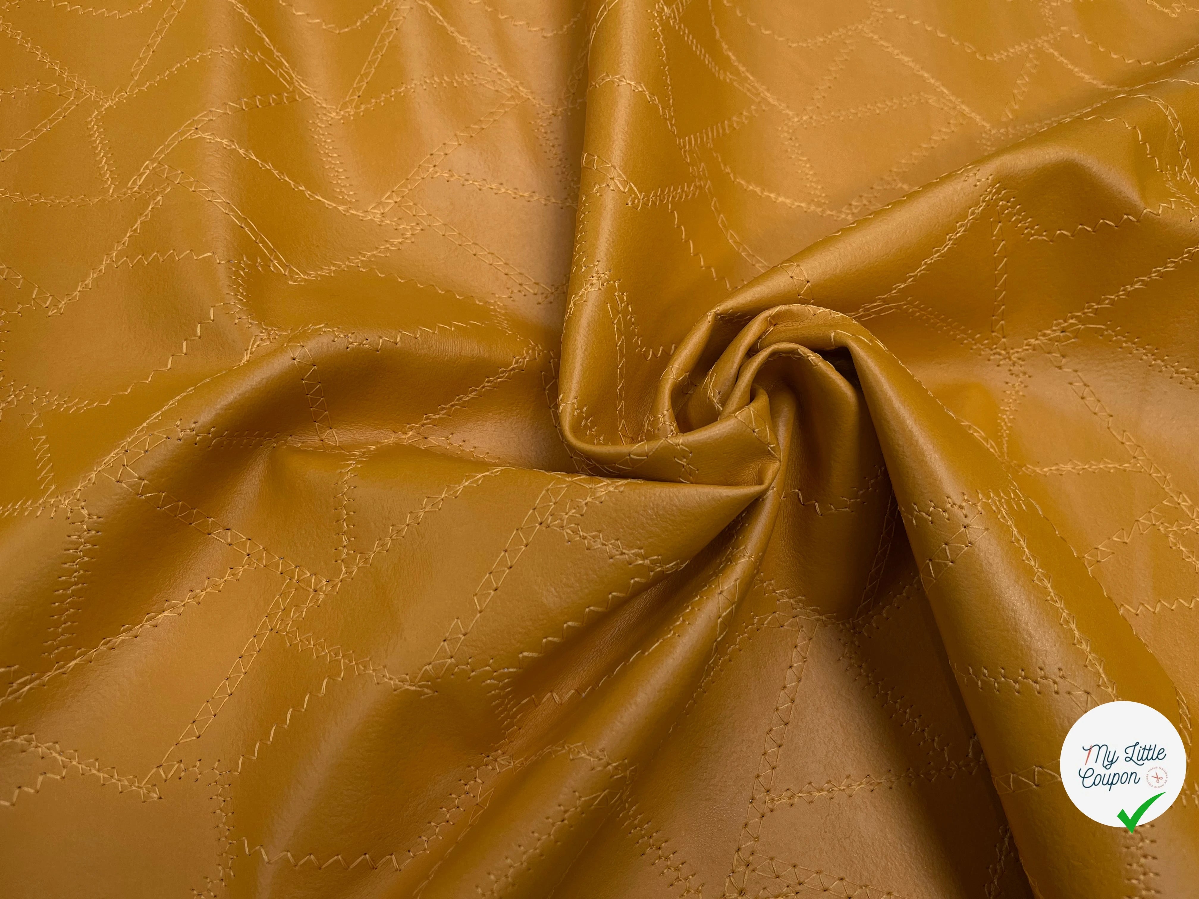 SATIN CUIR JAUNE MOUTARDE MOTIF GÉOMETRIQUE AVEC FIL - My Little Coupon