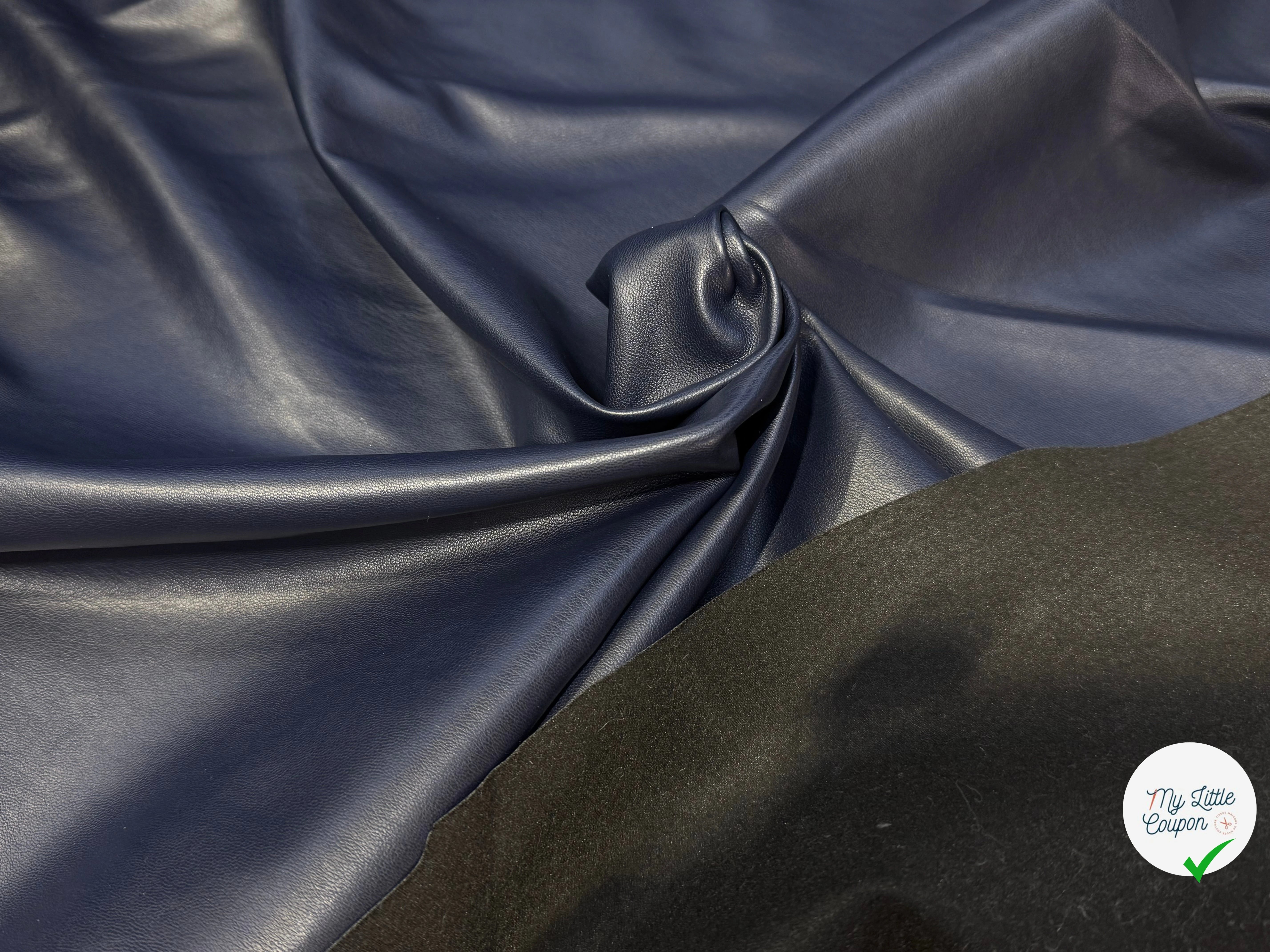 SATIN CUIR STRETCH BLEU MARINE QUALITÉ COUTURE - My Little Coupon