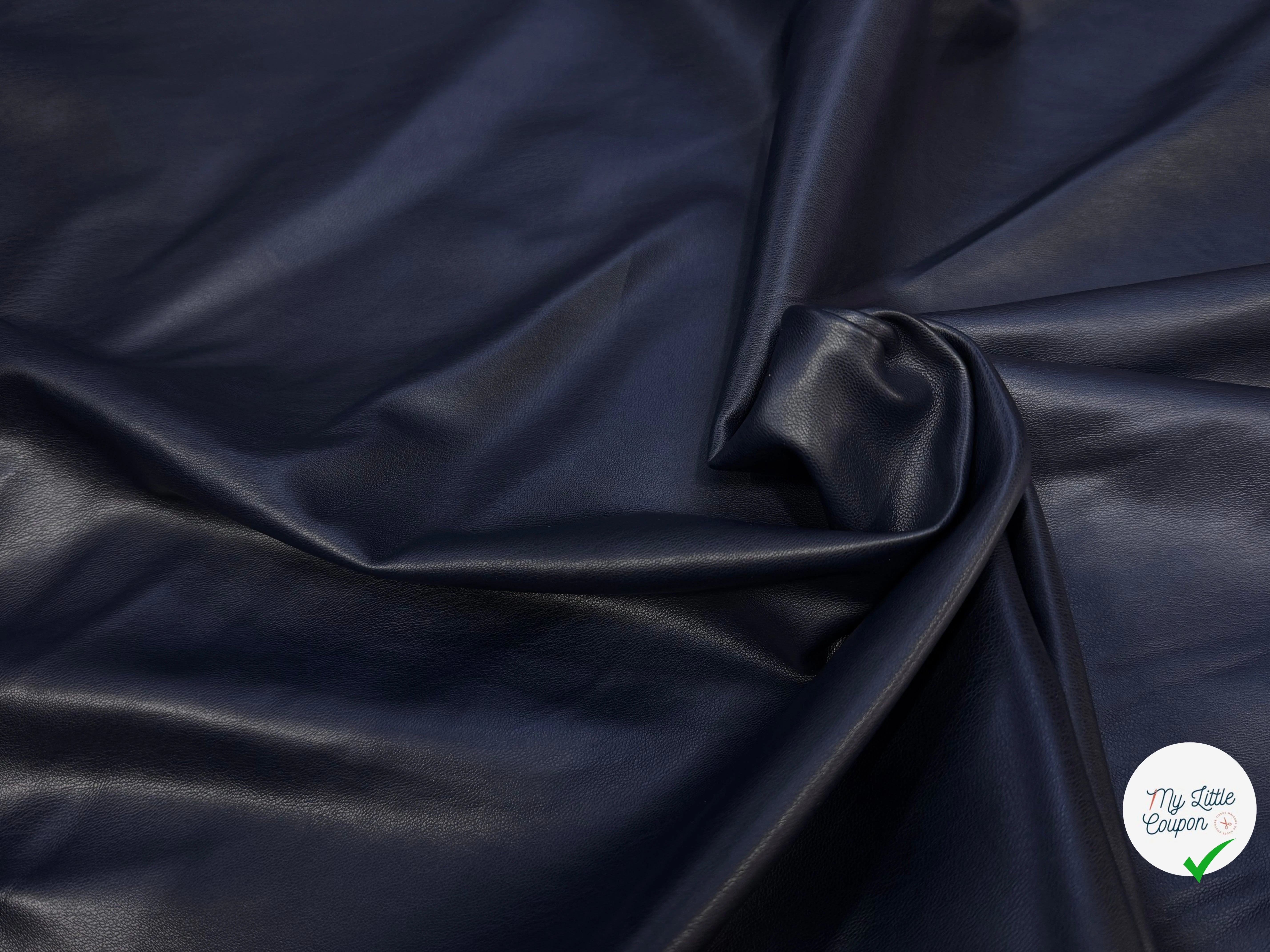 SATIN CUIR STRETCH BLEU MARINE QUALITÉ COUTURE - My Little Coupon