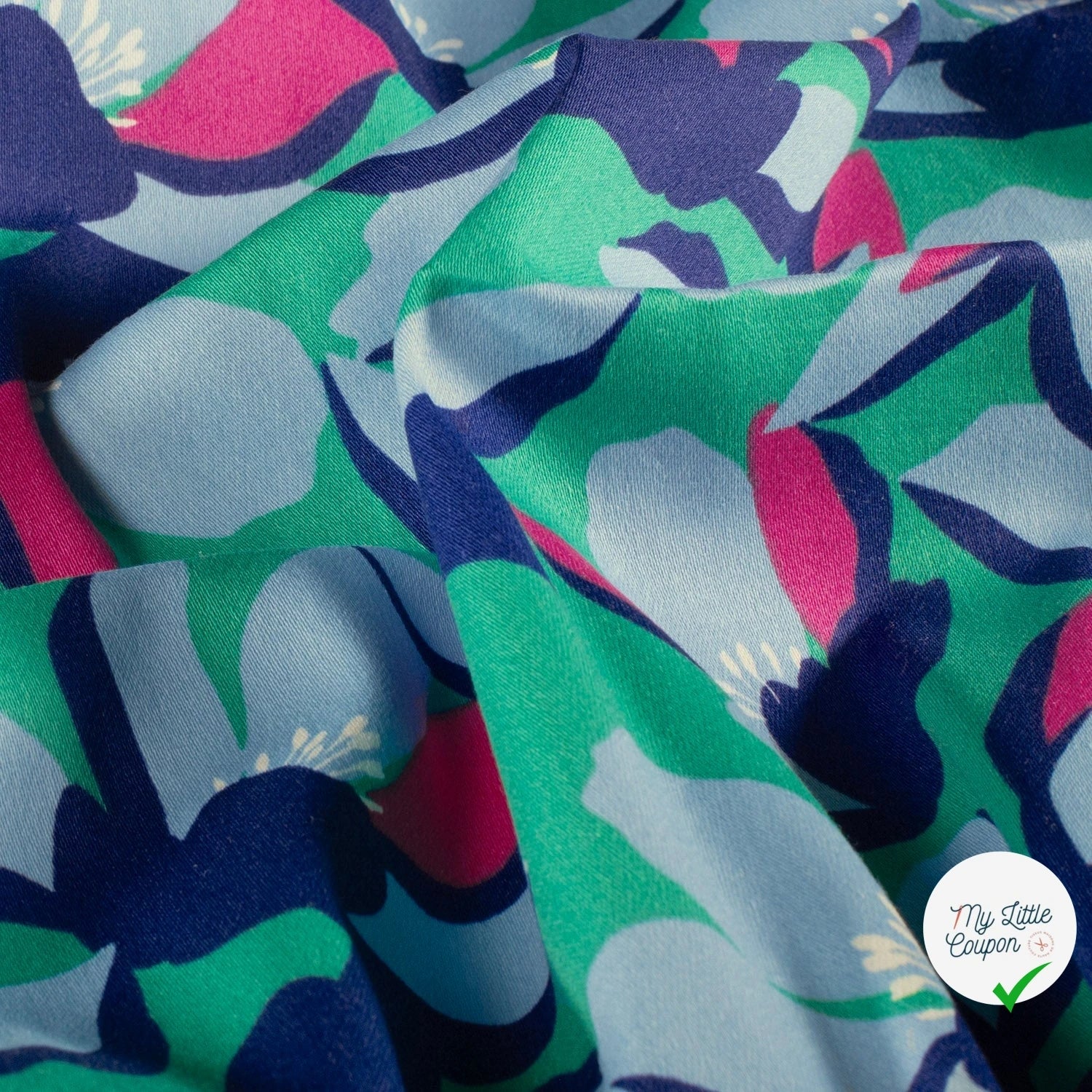 SATIN DE COTON FLEURS MENTHE FONCEE - My Little Coupon