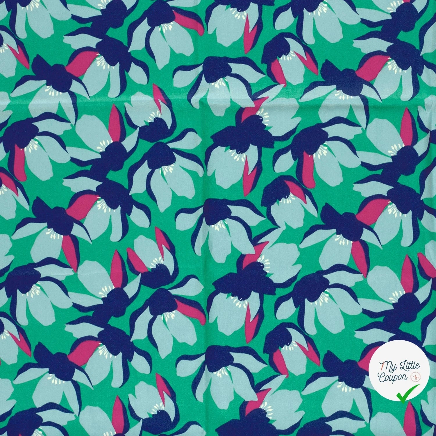 SATIN DE COTON FLEURS MENTHE FONCEE - My Little Coupon