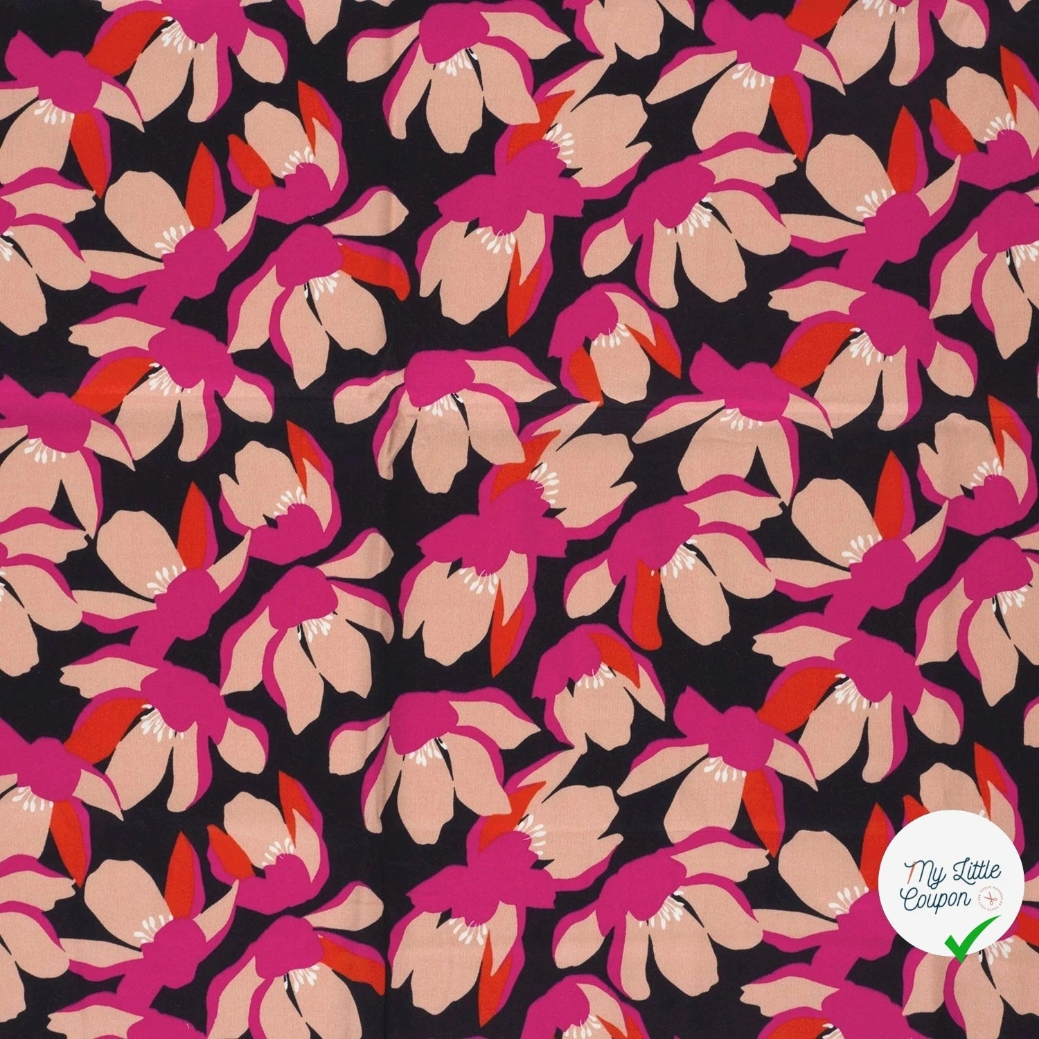 SATIN DE COTON FLEURS NOIR - My Little Coupon