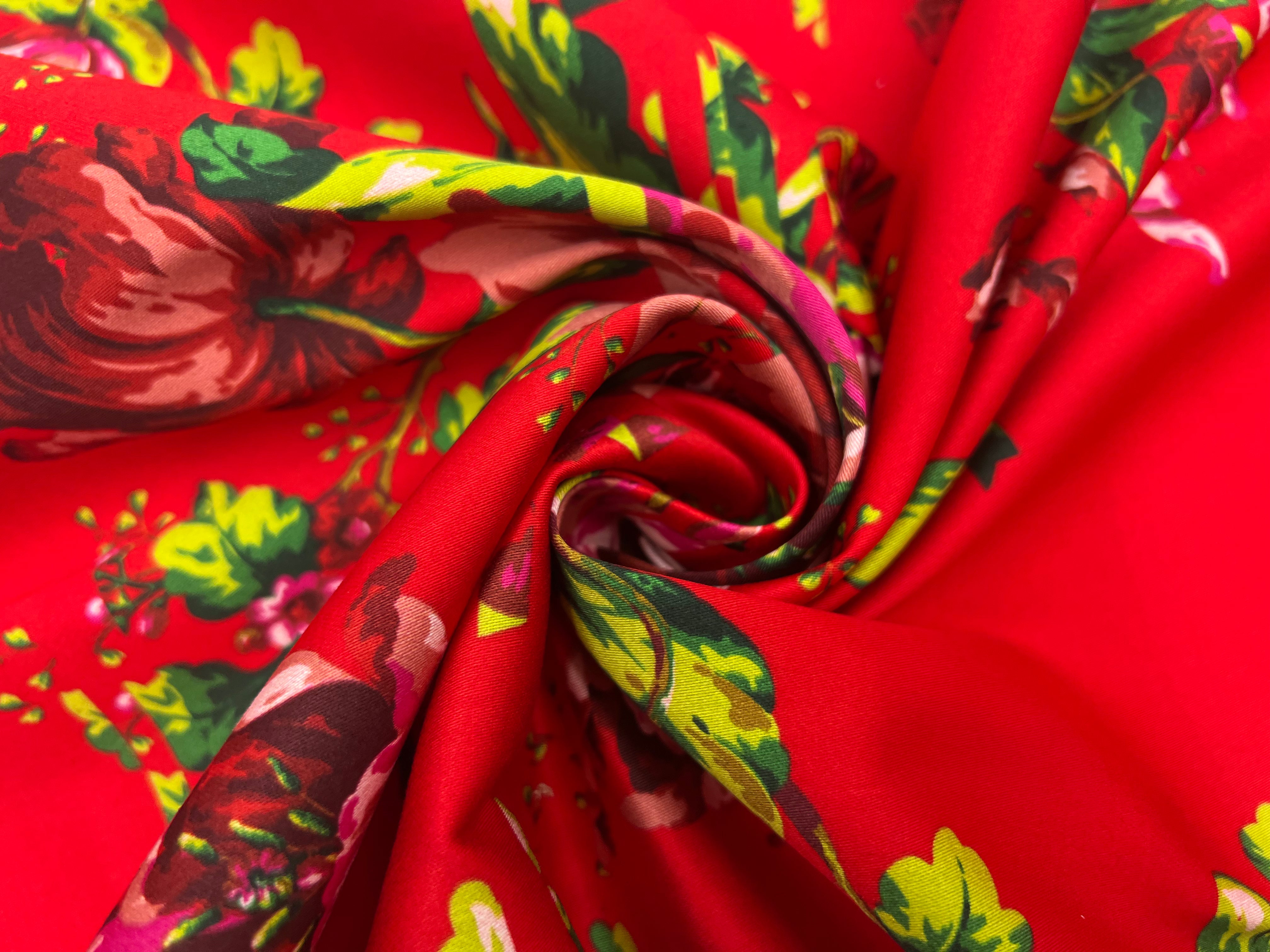 SATIN DE COTON IMPRIMÉ BOUQUET ROUGEOYANT MSO
