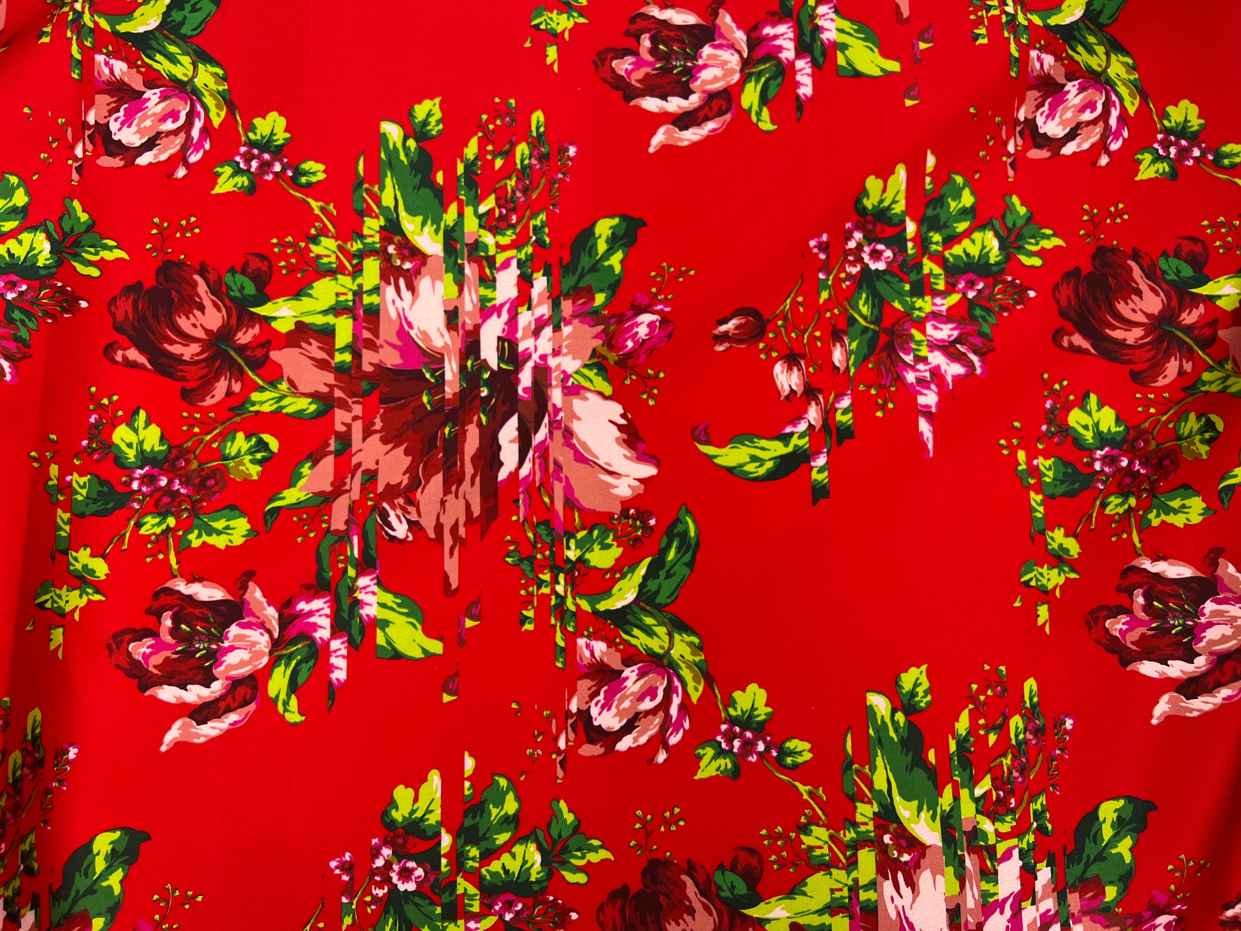 SATIN DE COTON IMPRIMÉ BOUQUET ROUGEOYANT MSO