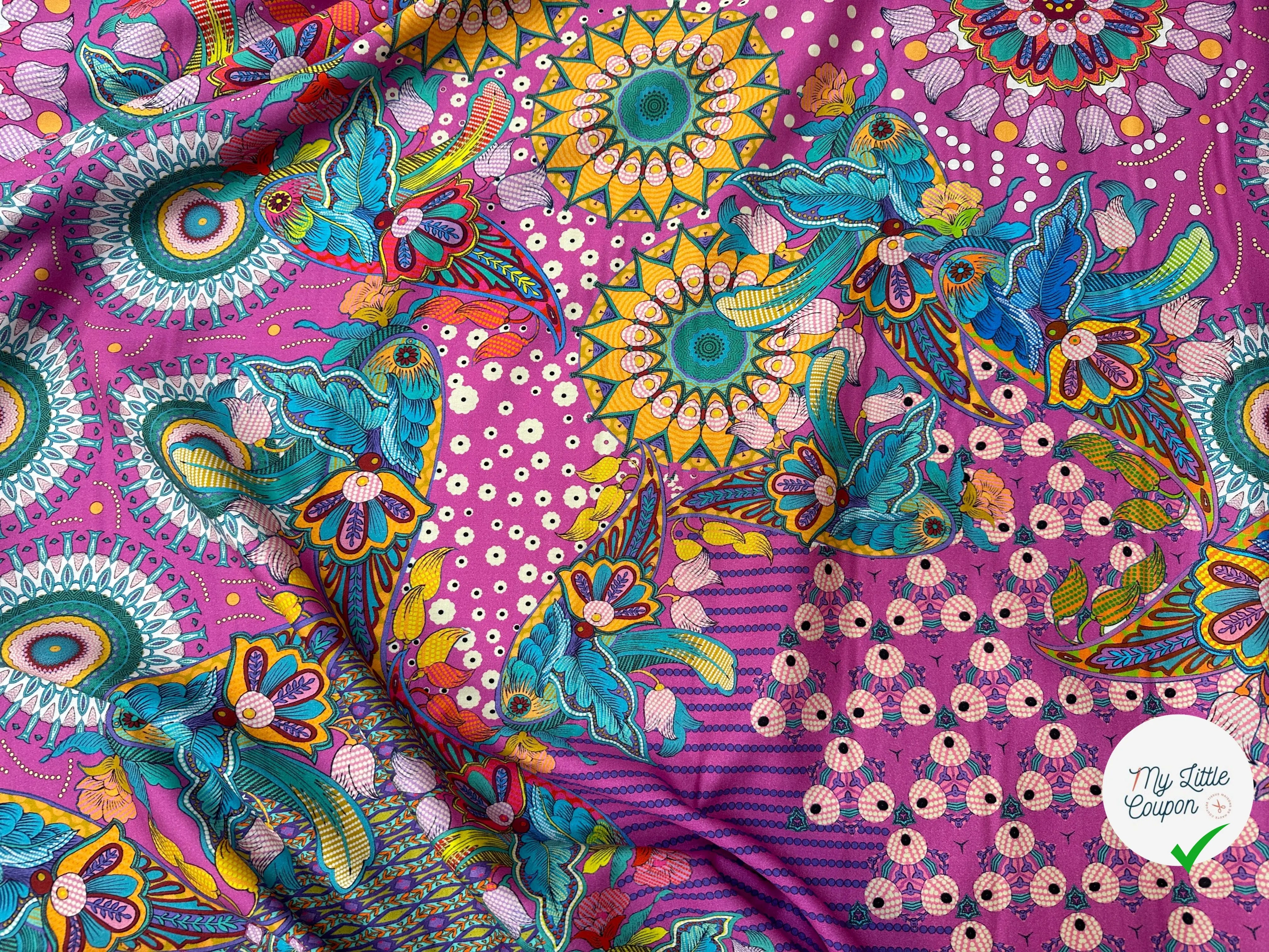 SATIN DE COTON LÉGER CONSTELLATION FLORALE FOND VIOLET - My Little Coupon