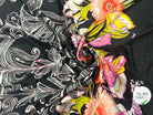 SATIN DE COTON SOIE FIN À DESSINS FLEURIS FOND NOIR MLC INTERN