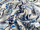 SATIN DE COTON STRETCH FLEUR D'ORIENT BLEU FOND BLANC MSO