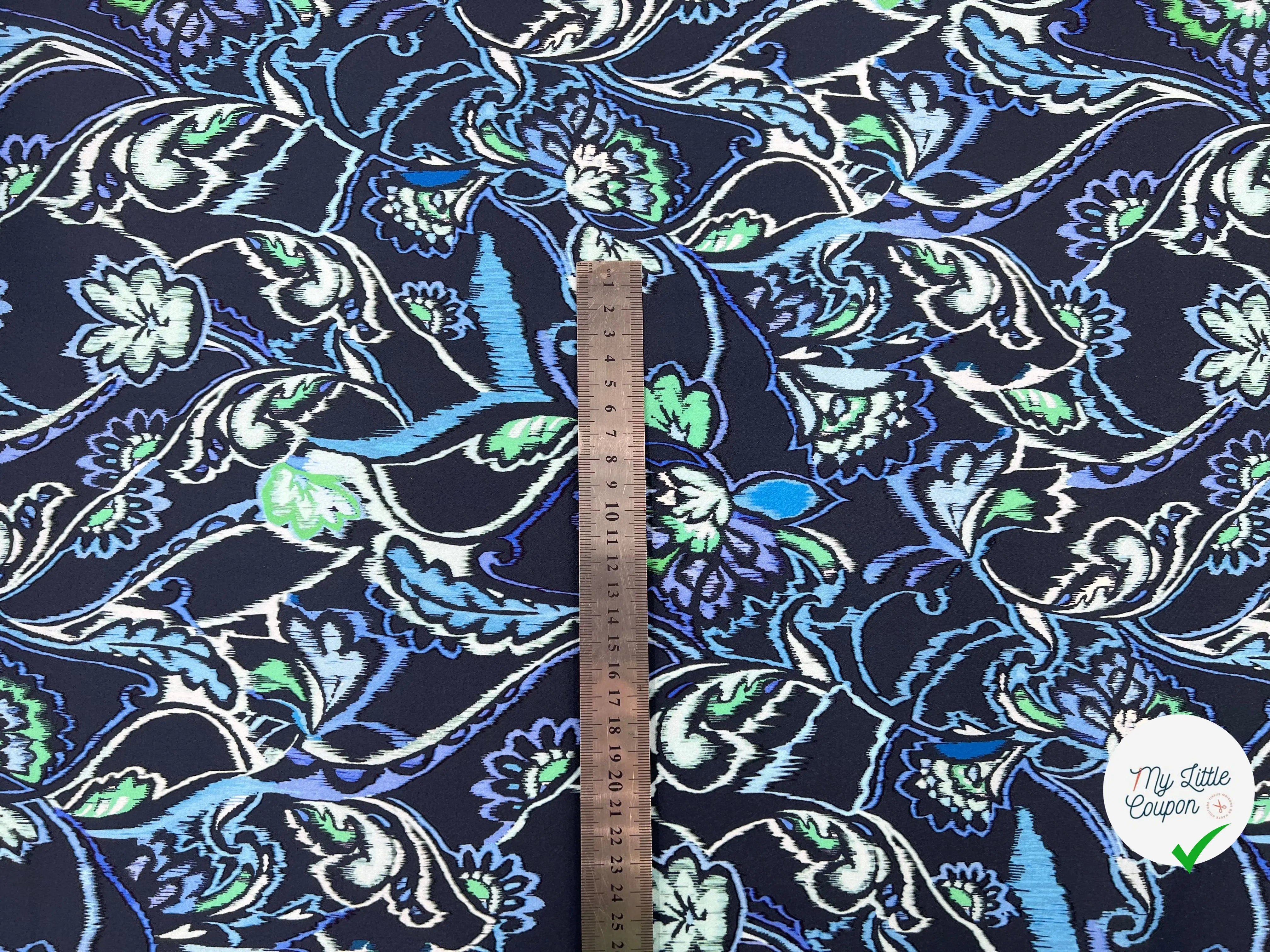SATIN DE COTON STRETCH FLEURS D'ORIENT AQUAMARINA MSO