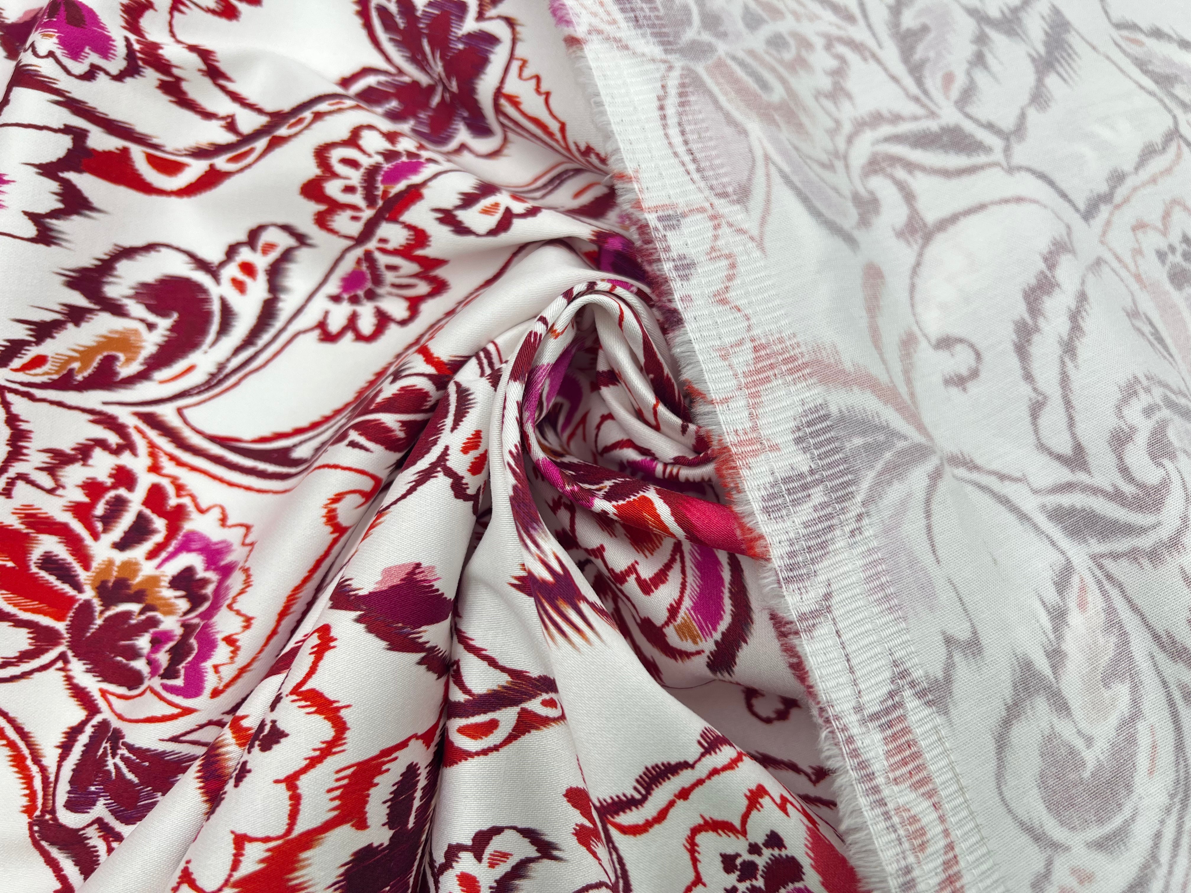 SATIN DE COTON STRETCH FLEURS D'ORIENT TONS DE ROSE MSO