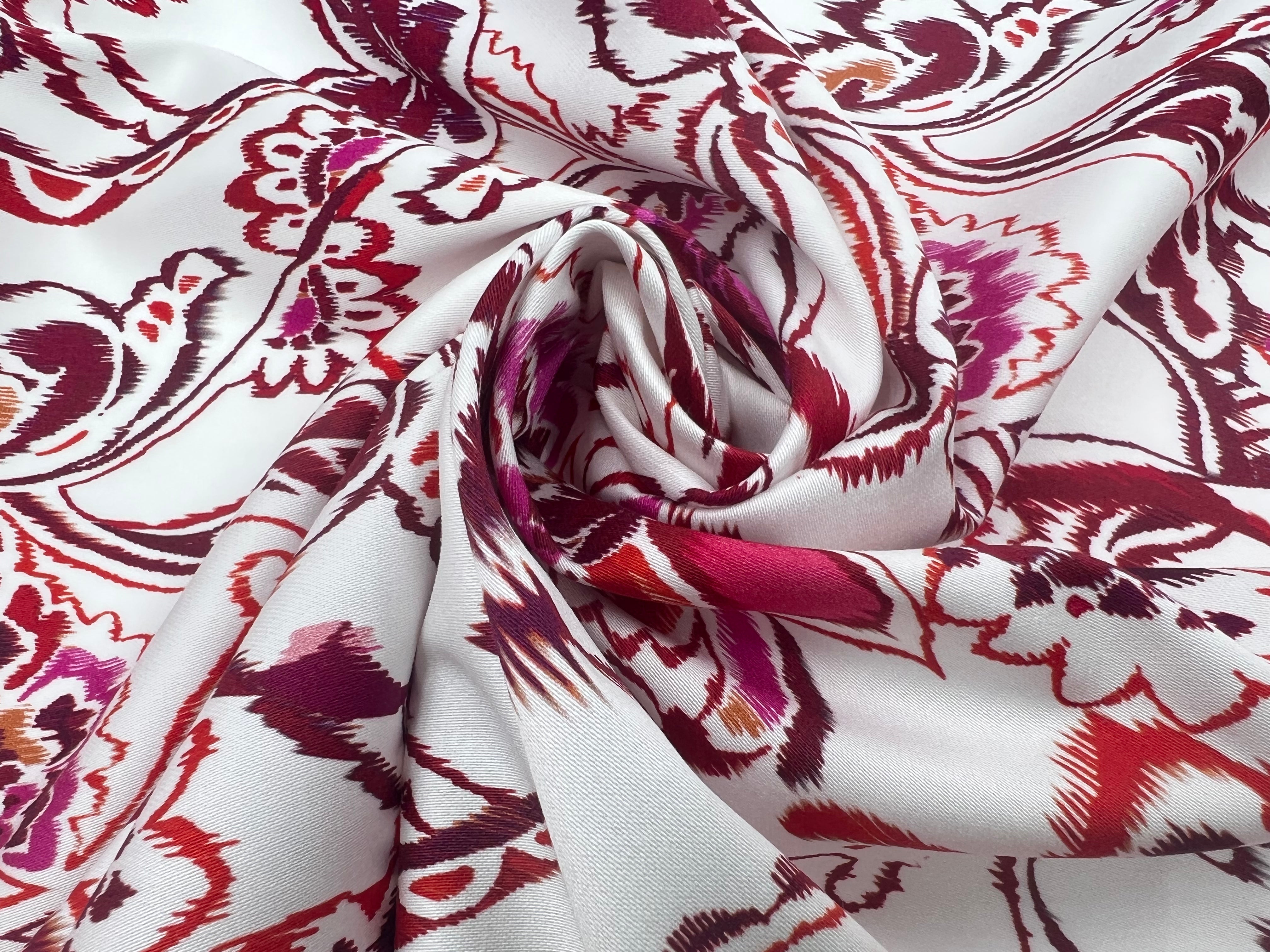 SATIN DE COTON STRETCH FLEURS D'ORIENT TONS DE ROSE MSO