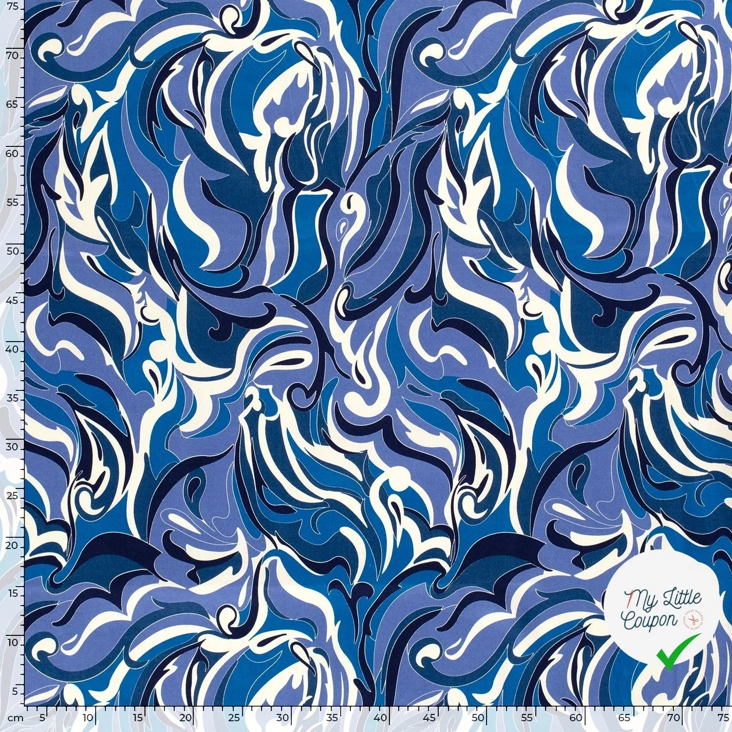 SATIN DE COTON TISSU IMPRIMÉ ABSTRAIT COBALT - My Little Coupon
