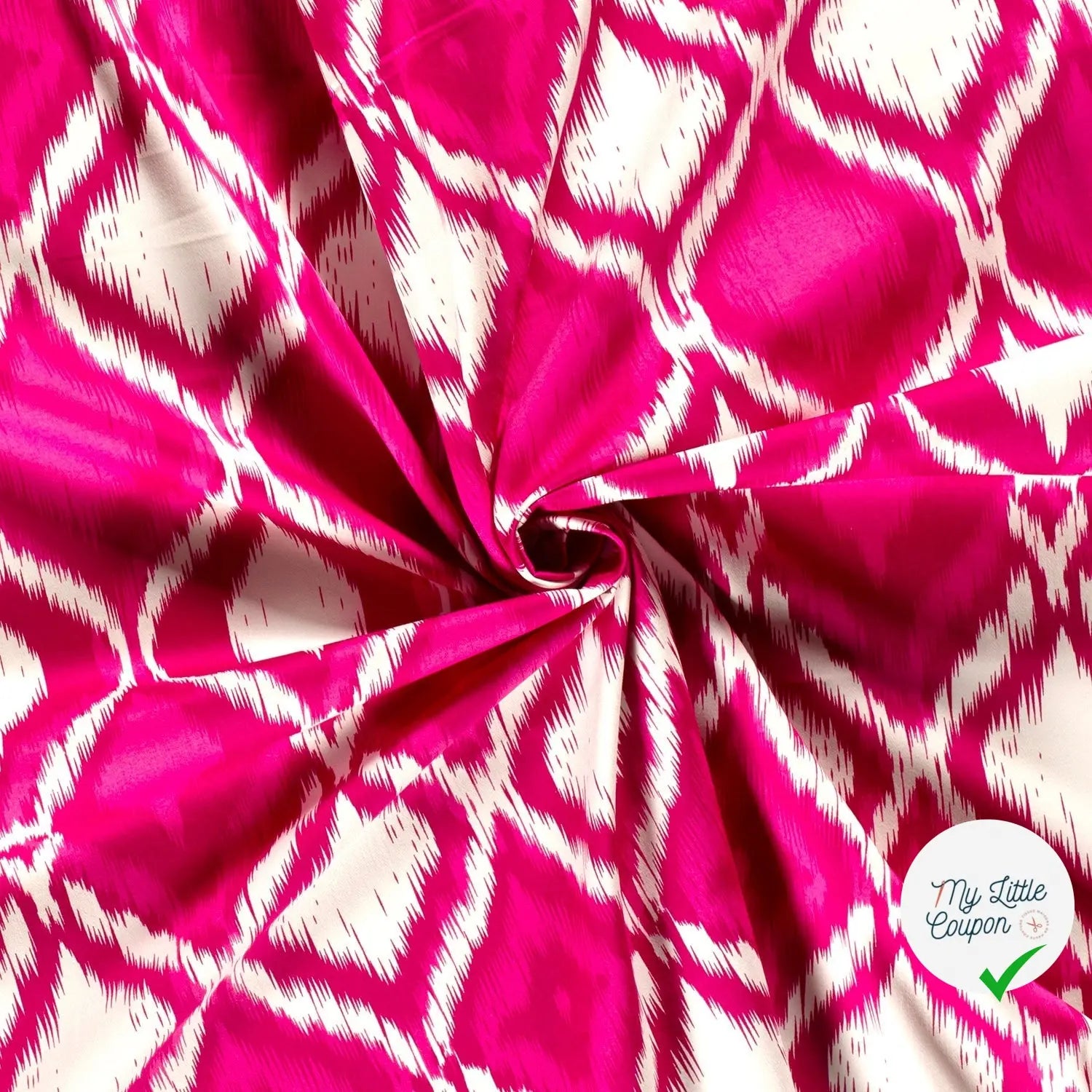SATIN DE COTON TISSU IMPRIMÉ ABSTRAIT FUCHSIA - My Little Coupon