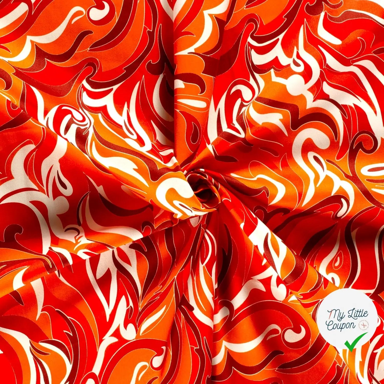 SATIN DE COTON TISSU IMPRIMÉ ABSTRAIT ORANGE - My Little Coupon