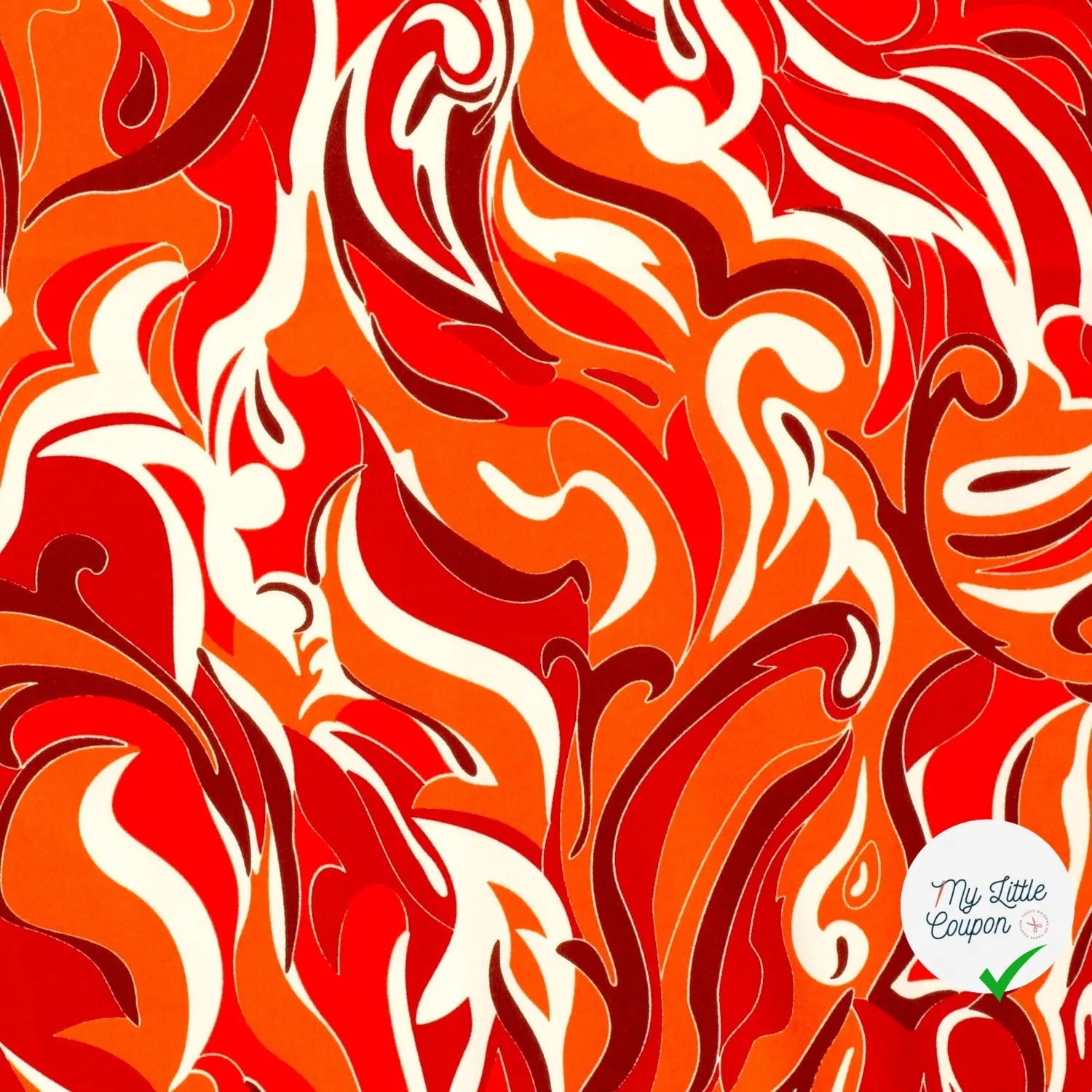 SATIN DE COTON TISSU IMPRIMÉ ABSTRAIT ORANGE - My Little Coupon