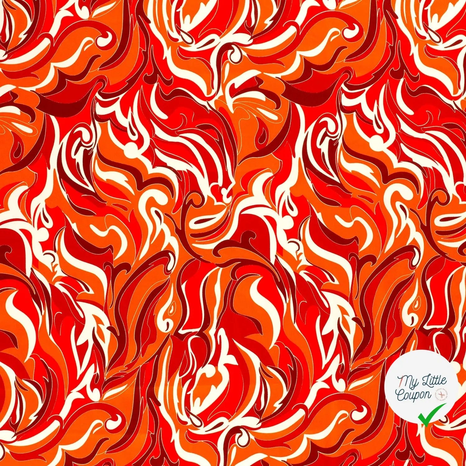 SATIN DE COTON TISSU IMPRIMÉ ABSTRAIT ORANGE - My Little Coupon