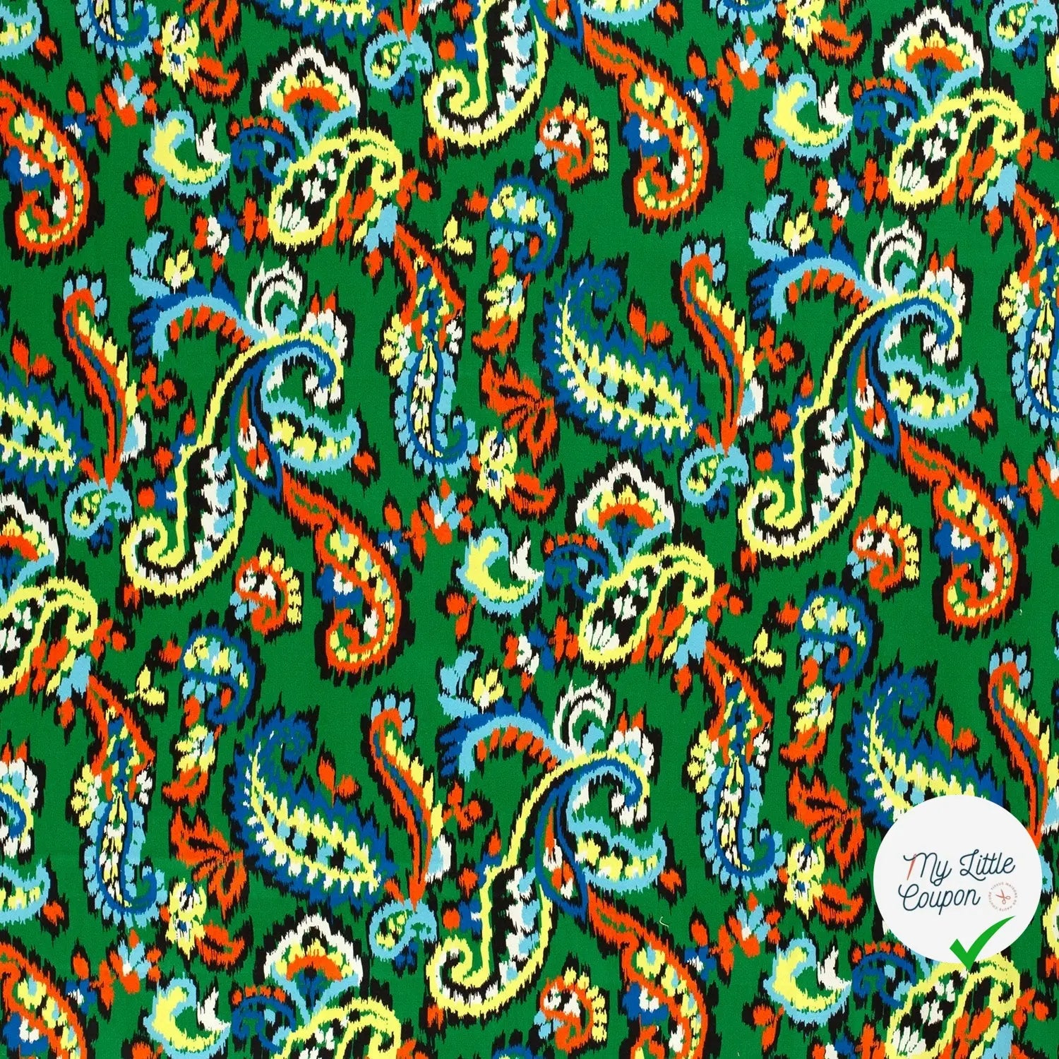 SATIN DE COTON TISSU IMPRIMÉ ABSTRAIT VERT - My Little Coupon
