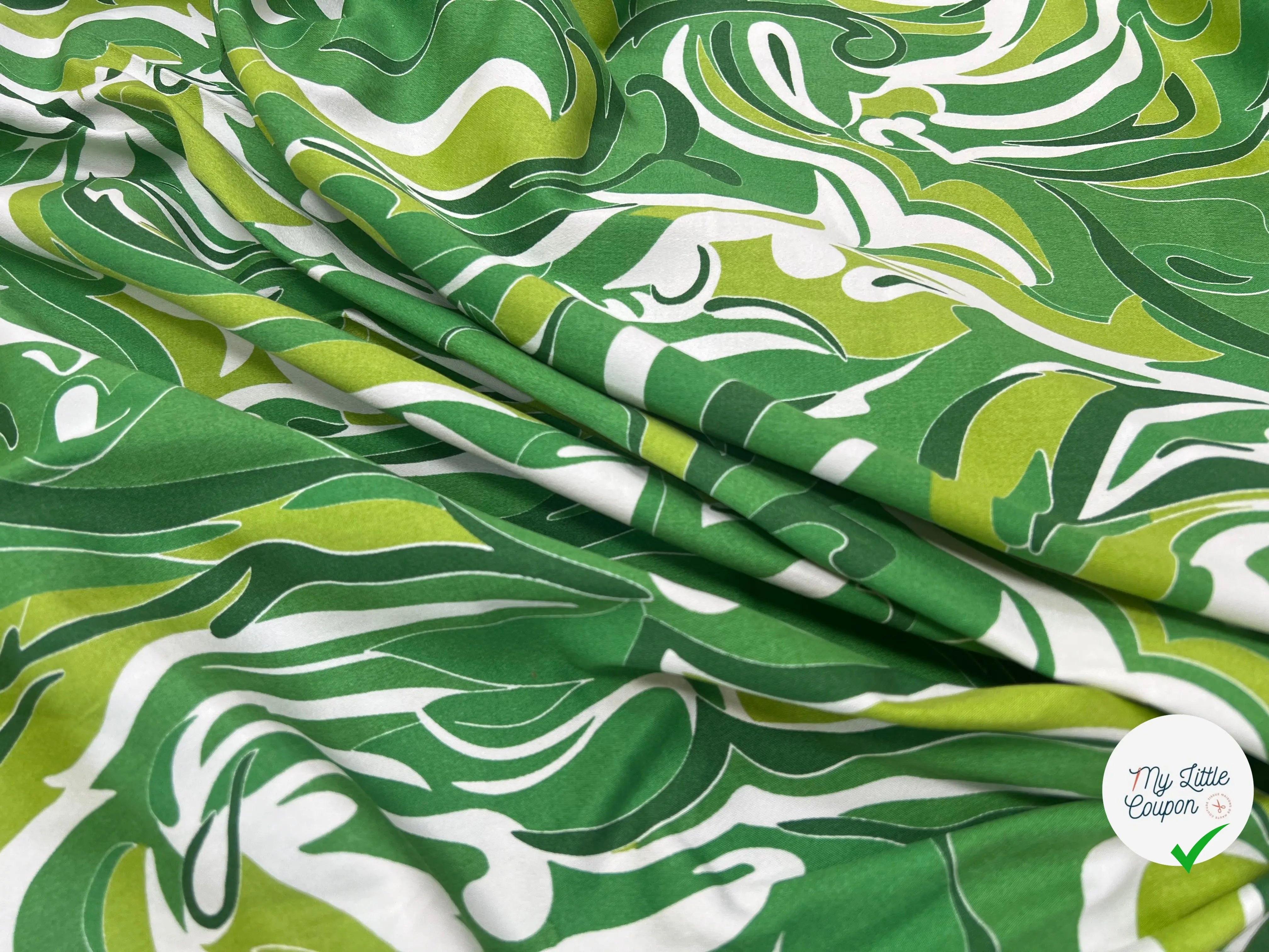 SATIN DE COTON TISSU IMPRIMÉ ABSTRAIT VERT - My Little Coupon