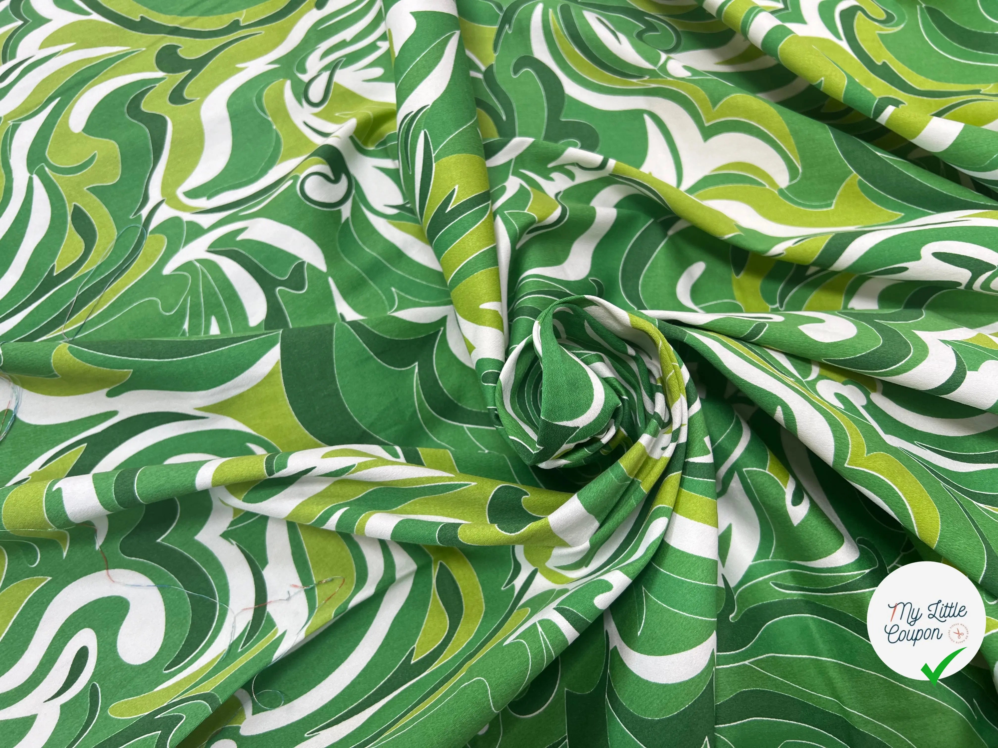 SATIN DE COTON TISSU IMPRIMÉ ABSTRAIT VERT - My Little Coupon