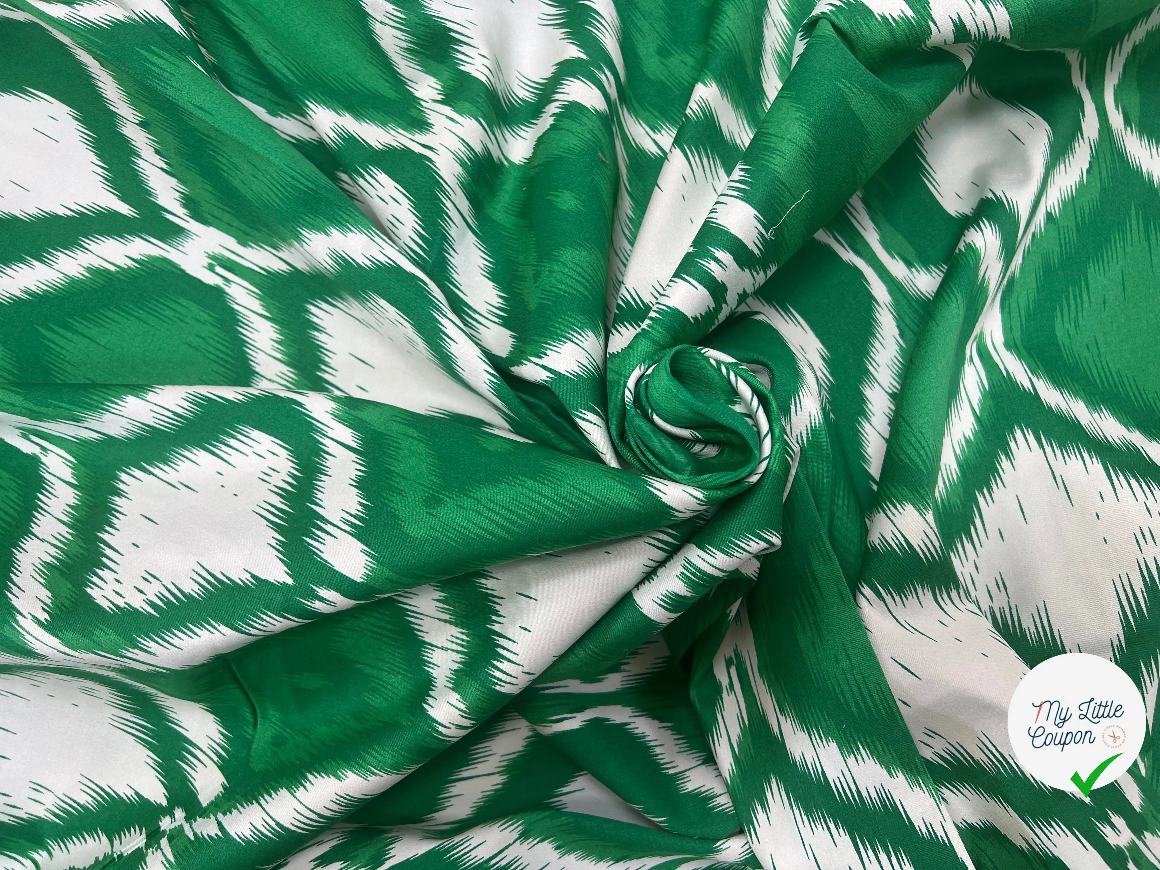 SATIN DE COTON TISSU IMPRIMÉ ABSTRAIT VERT - My Little Coupon