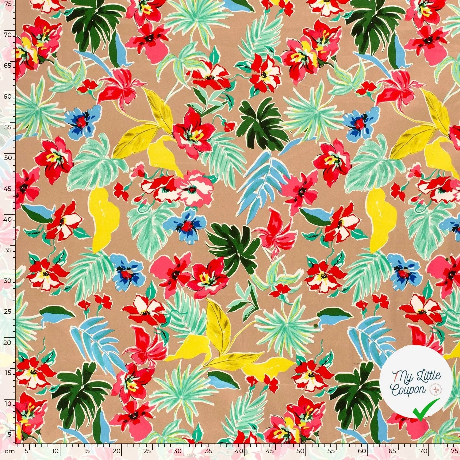 SATIN DE COTON TISSU IMPRIMÉ FLEURS CAMEL - My Little Coupon