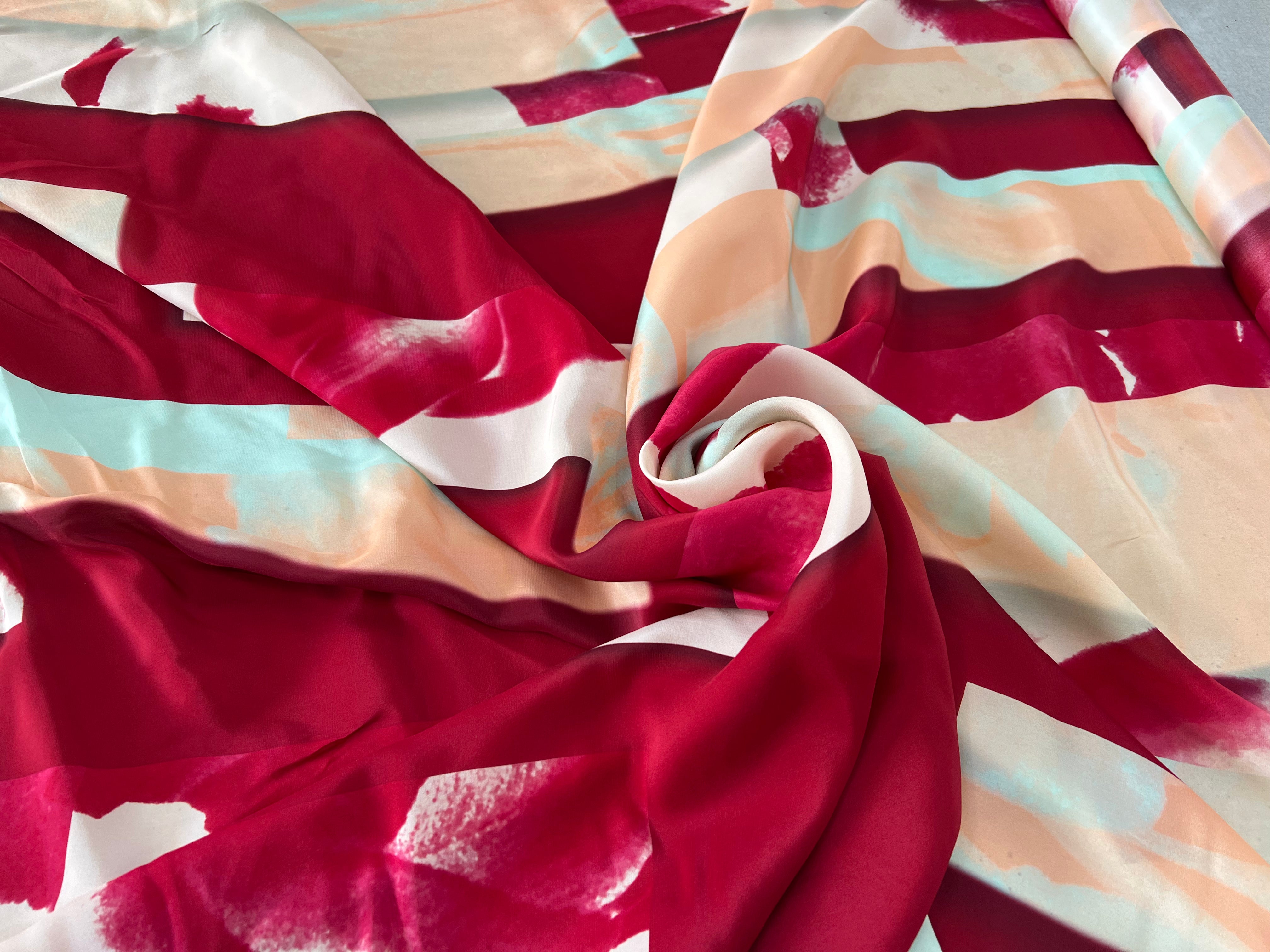 SATIN DE SOIE ABSTRACTION CARMIN MLC INTERN