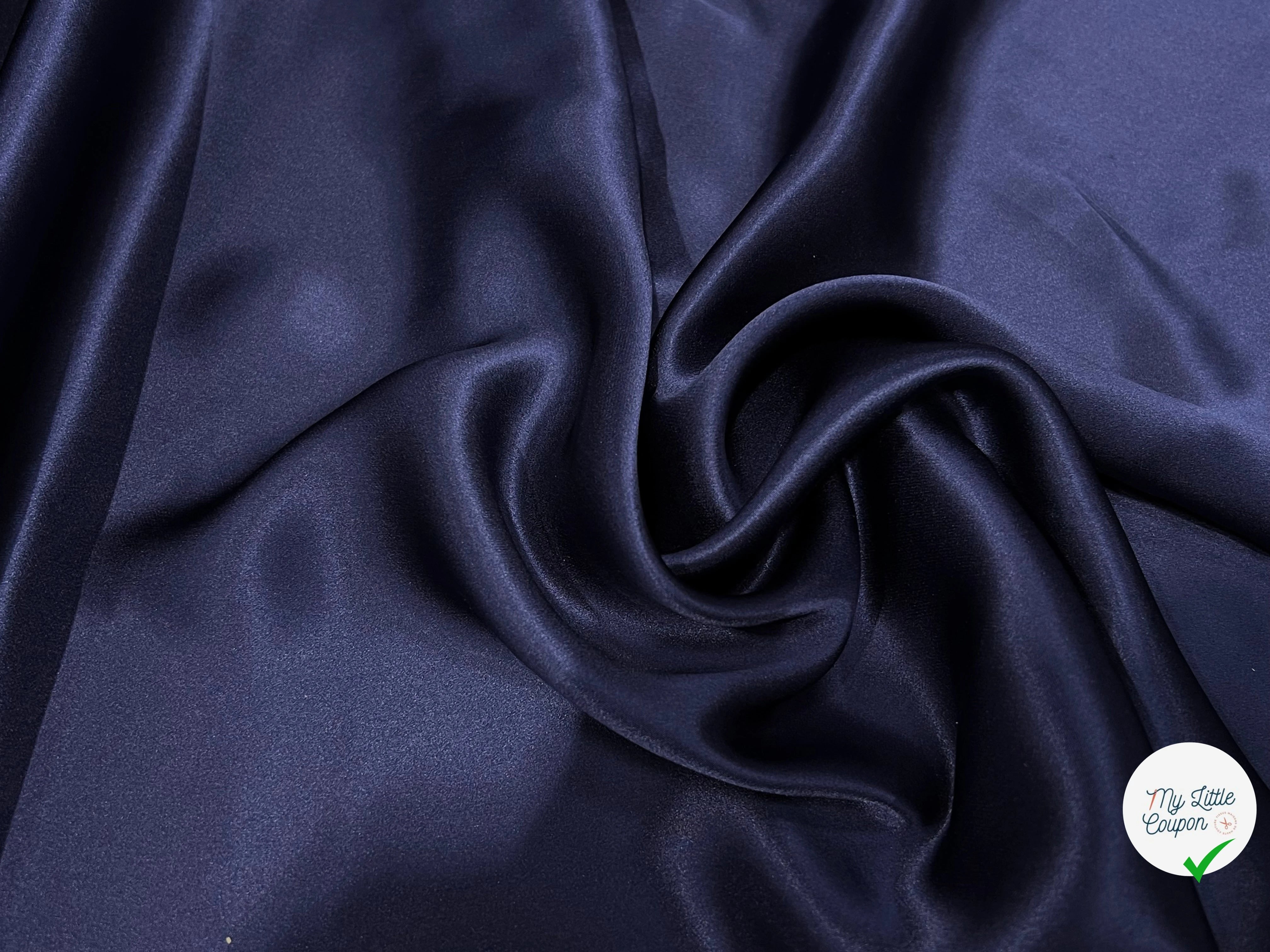 SATIN DE SOIE BLEU MARINE FLUIDE 100% SOIE 140CM - My Little Coupon